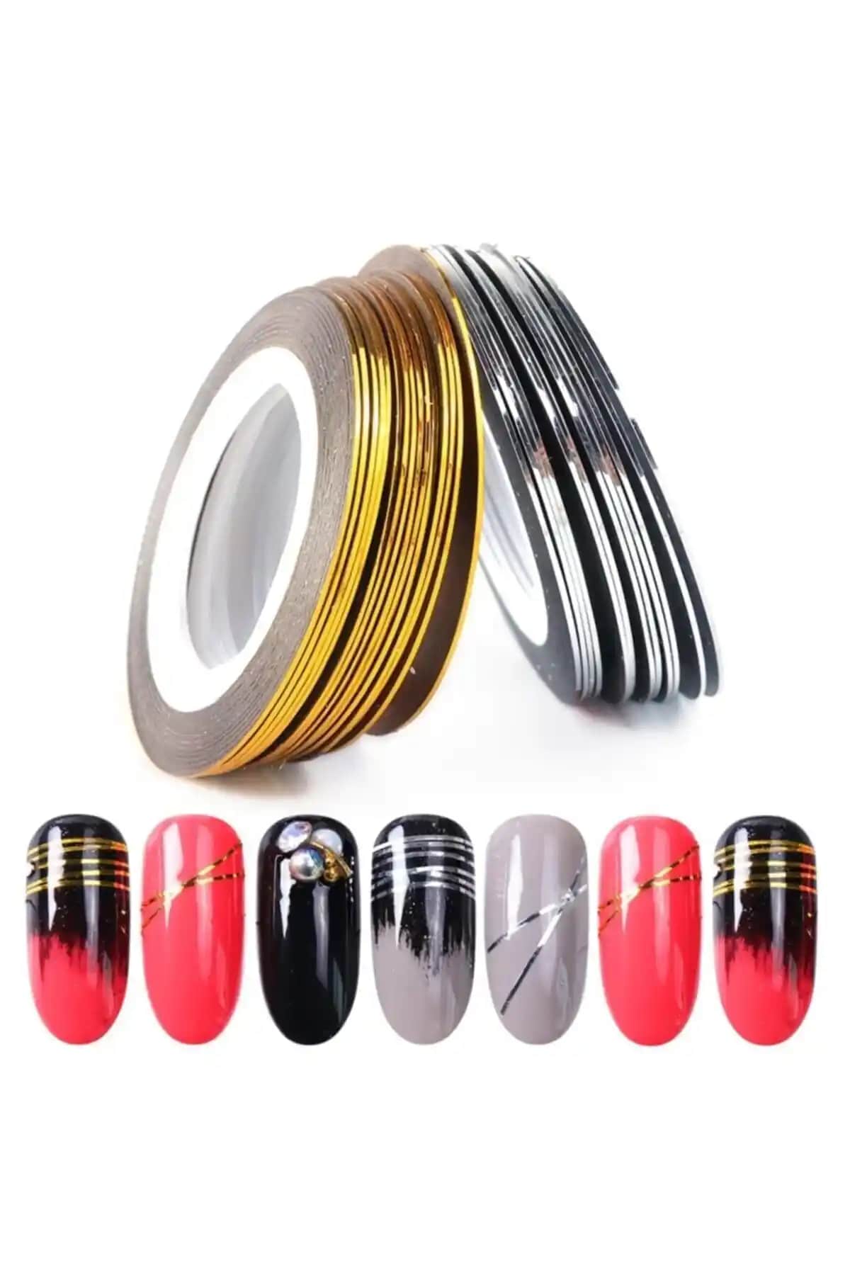 Venalisa Tırnak Süsleme Şerit Bant Seti Gri ve Altın Renk 4'lü Pratik ve Şık Tasarım Malzemeleri