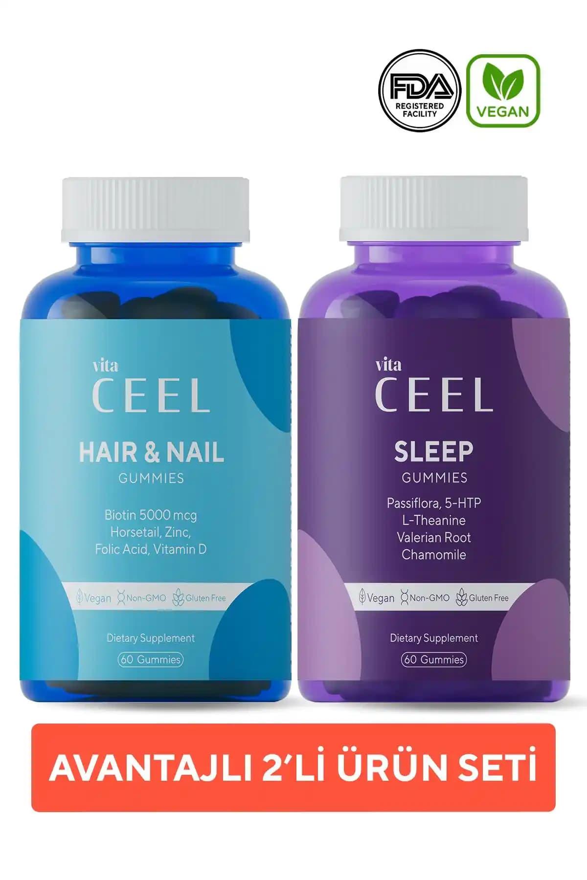 Vita Ceel 2'li Saç, Tırnak ve Uyku Gummy Vitaminleri Güçlü ve Sağlıklı Yaşam İçin