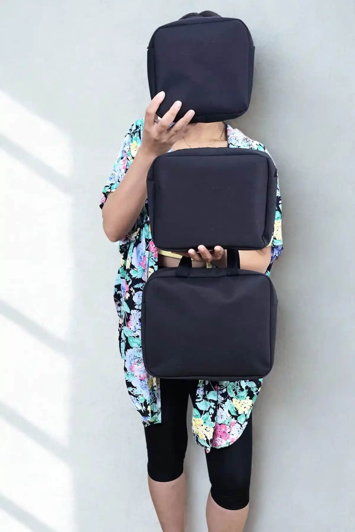 Woys Bags Siyah Renkli 3'lü Makyaj Çantası Seti Günlük ve Seyahat Kullanımı İçin