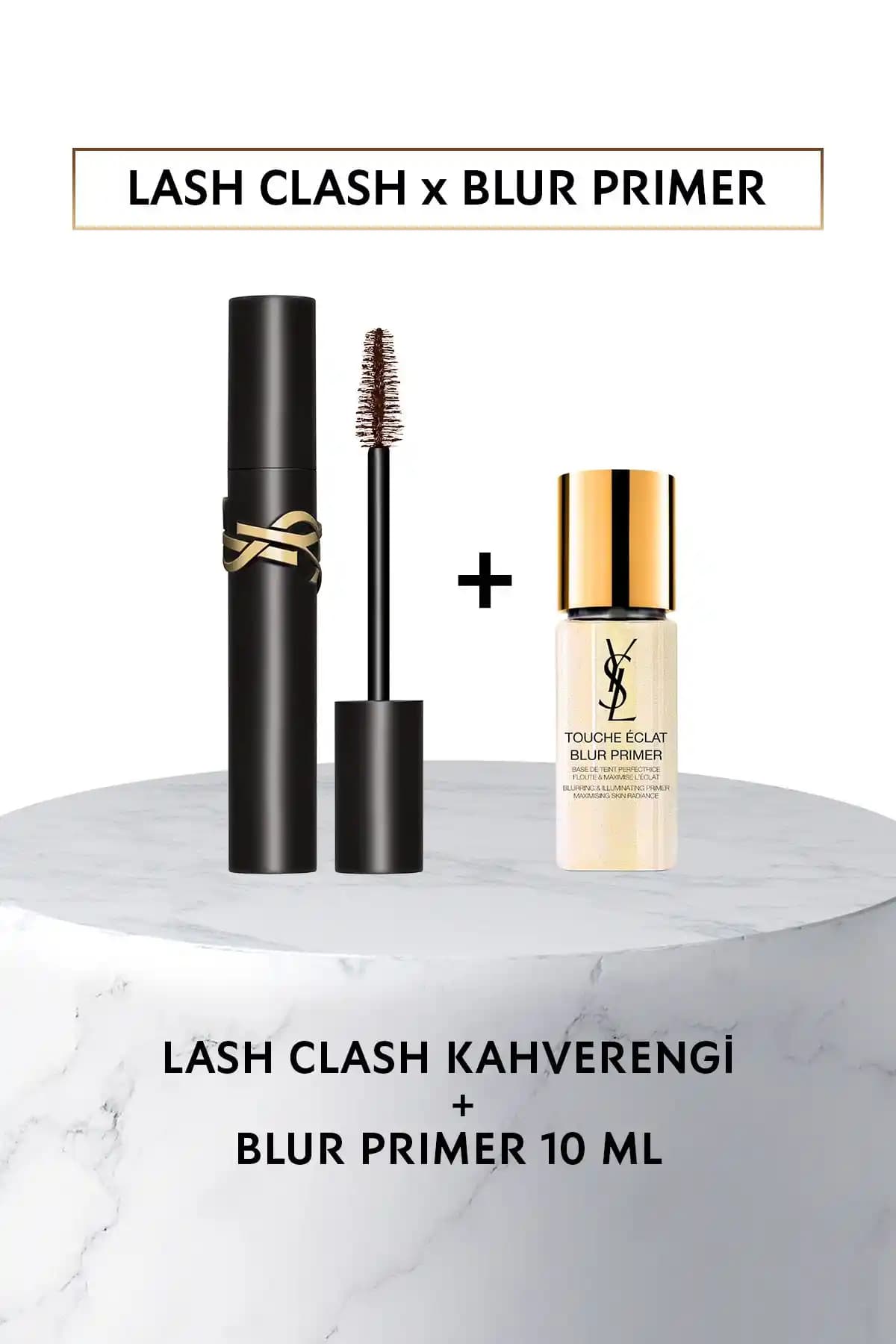 Yves Saint Laurent Lash Clash Kahverengi Maskara ve Mini Blur Primer Seti: Günlük ve Özel Kullanım İçin Şık Makyaj Çözümü