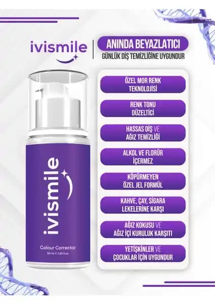 İvismile Anında Etkili Diş Beyazlatıcı Jel Mor Renk Teknolojisi 50 ml Nane Aromalı