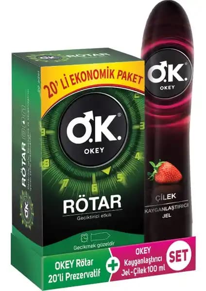 Okey Rötar 20'li Prezervatif ve Çilek Aromalı Jel Seti Güvenli ve Konforlu Deneyimler İçin