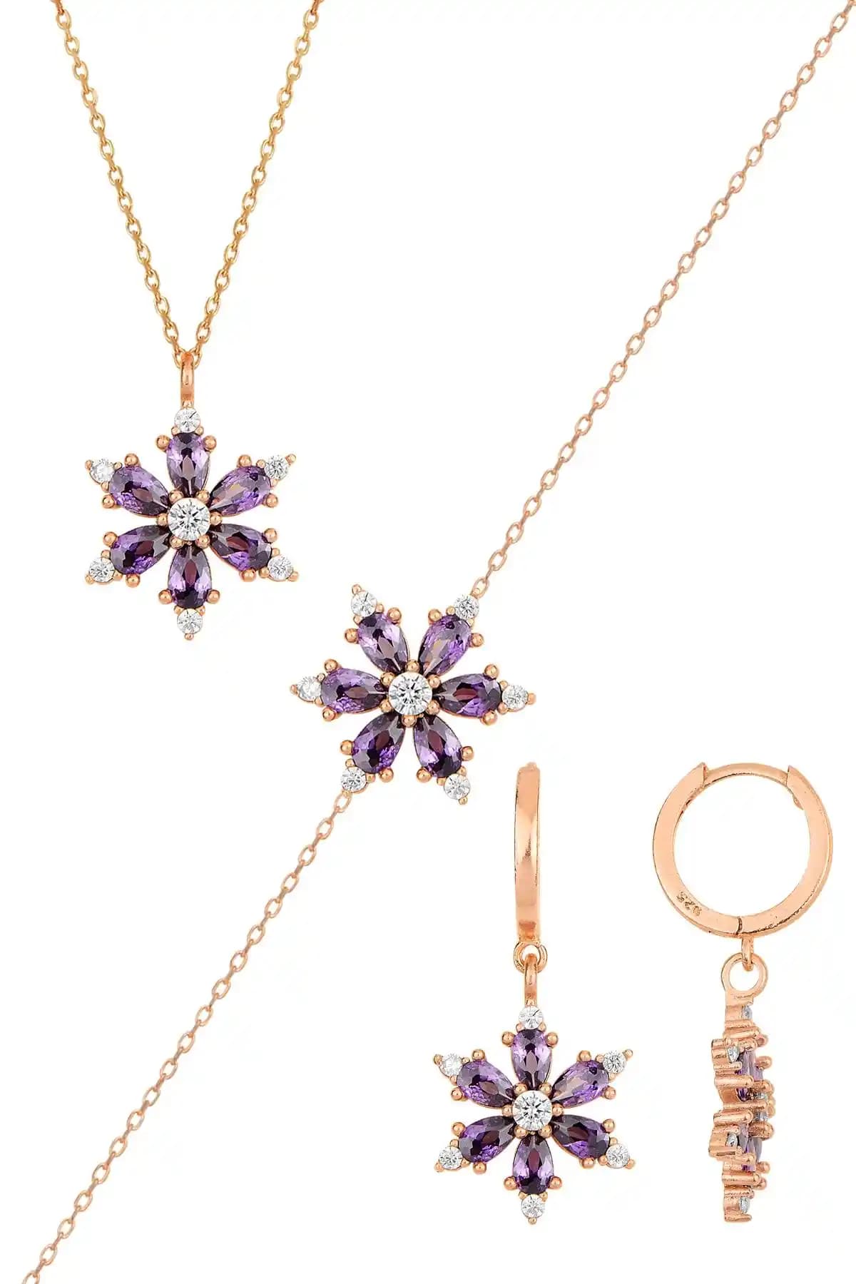 925 Ayar Gümüş Rose Kaplama Üçlü Takı Seti Kadınlar İçin Zarif ve Dayanıklı