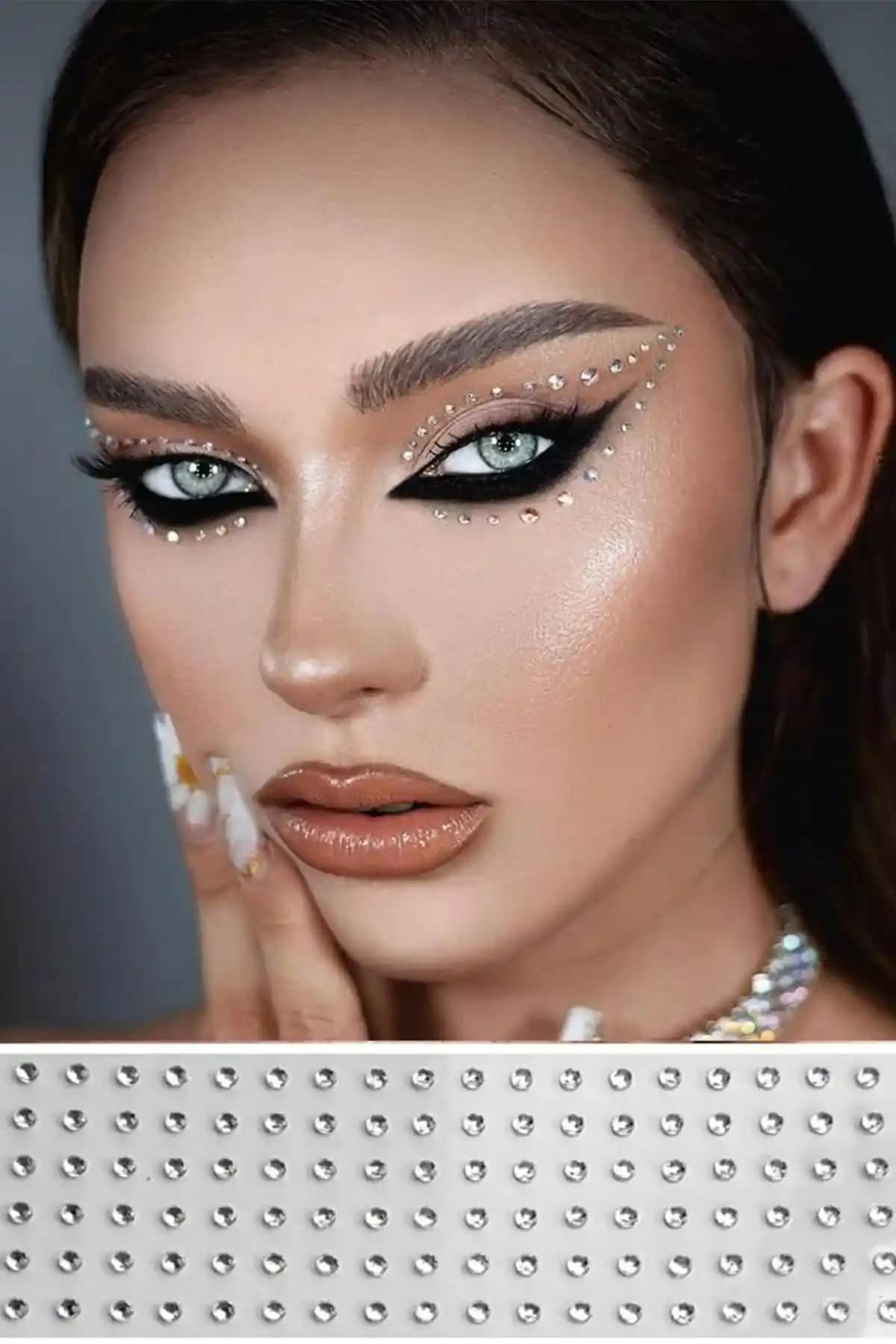 BAHELS Kristal Yuvarlak Işıltılı Etiket Yüz ve Vücut Makyajı için Şık ve Dayanıklı Aksesuar