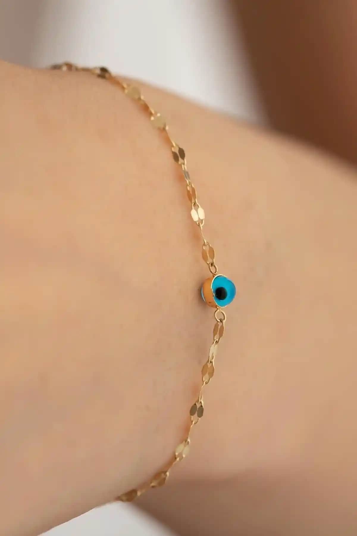 Bayar Gold Altın Mavi Gözlü Zarif Aynalı Bileklik – Şıklık ve Kalitenin Buluşması