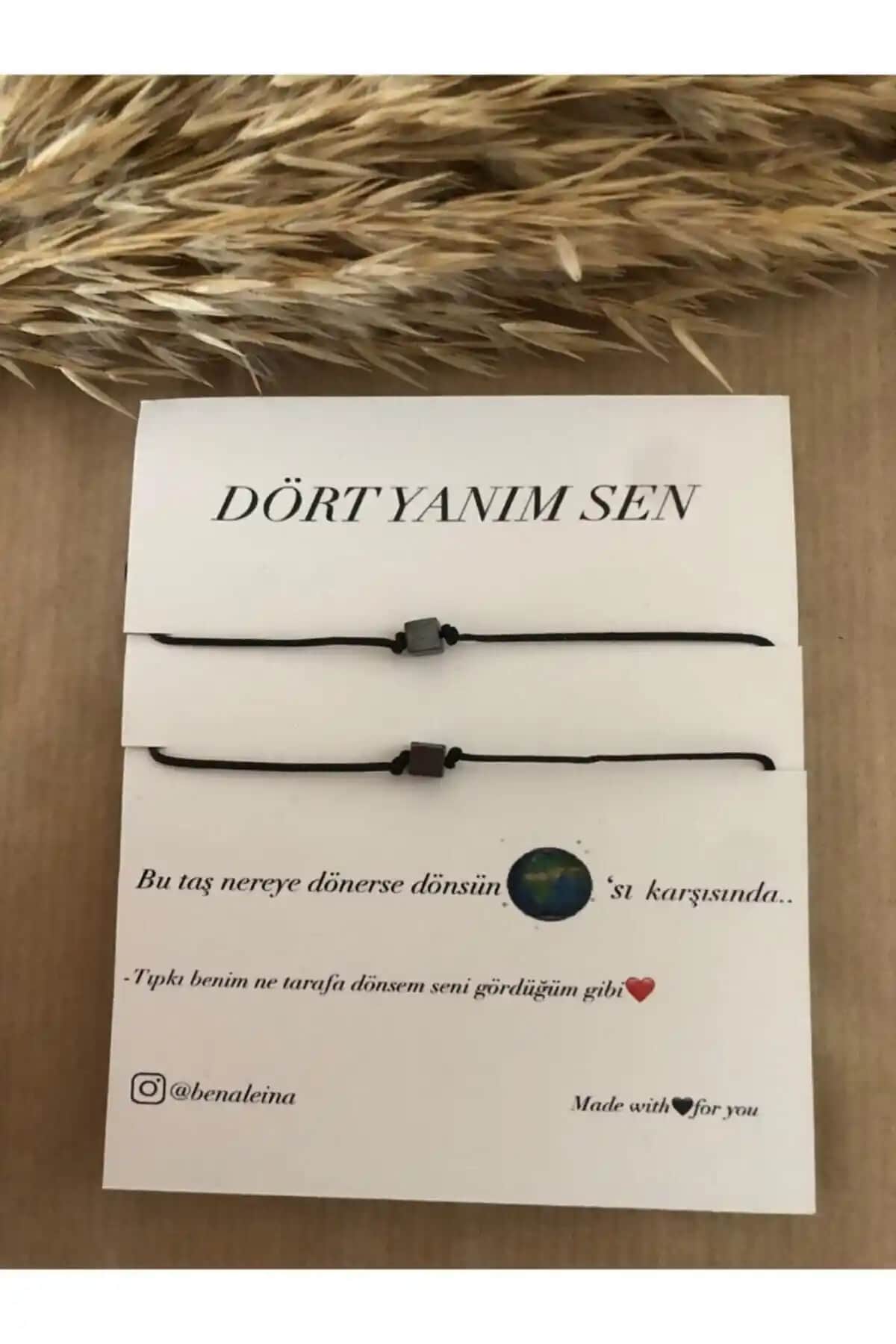 Ben Aleina Dört Yanım Sen Çift Hematit Taşlı Bileklik Seti Şık ve Anlamlı Hediye Alternatifi