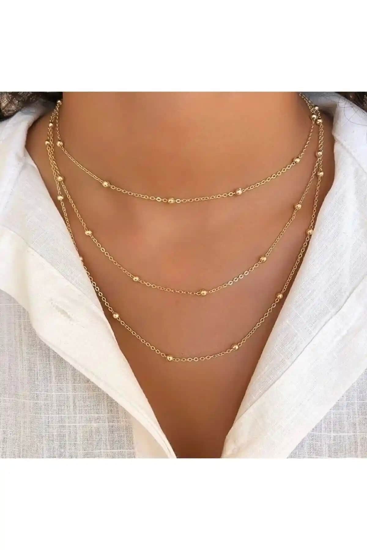 BERS AKSESUAR 3’lü Top Zincir Kolye Kadın ve Erkekler İçin Zarif ve Ayarlanabilir Tasarım