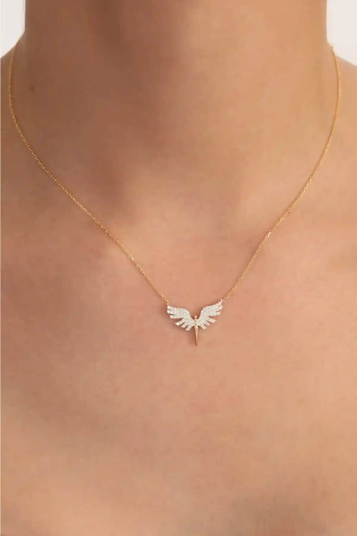 Bilsen Store Mikail Meleği Figürlü 925 Ayar Gümüş ve Altın Kaplama Kolye