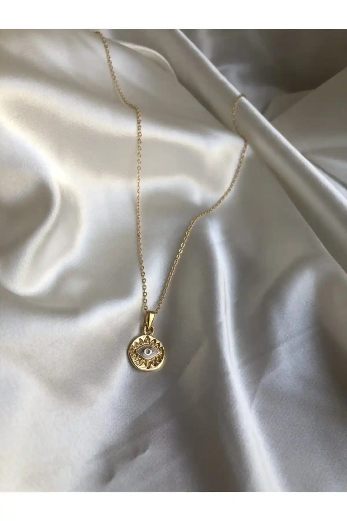 Claritas Kadın Altın Kaplama Beyaz Mine Işleme Göz ve Kolye Modern Tasarım