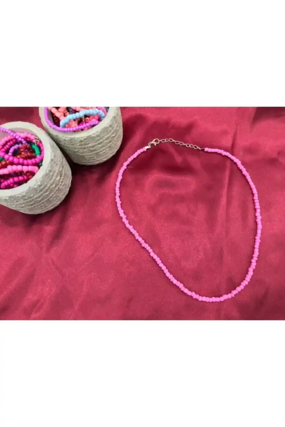 Cosibella Kadın Pembe Boncuk Etnik El Yapımı Kolye Modern Takı Tasarımı