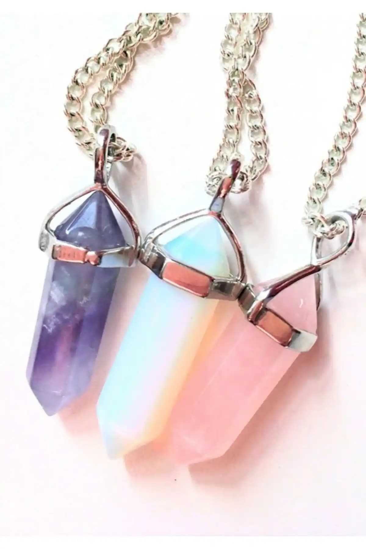 Doğal Taş Kolye Setleri Karşılaştırması Ametist ve Pembe Kuvars Modelleri