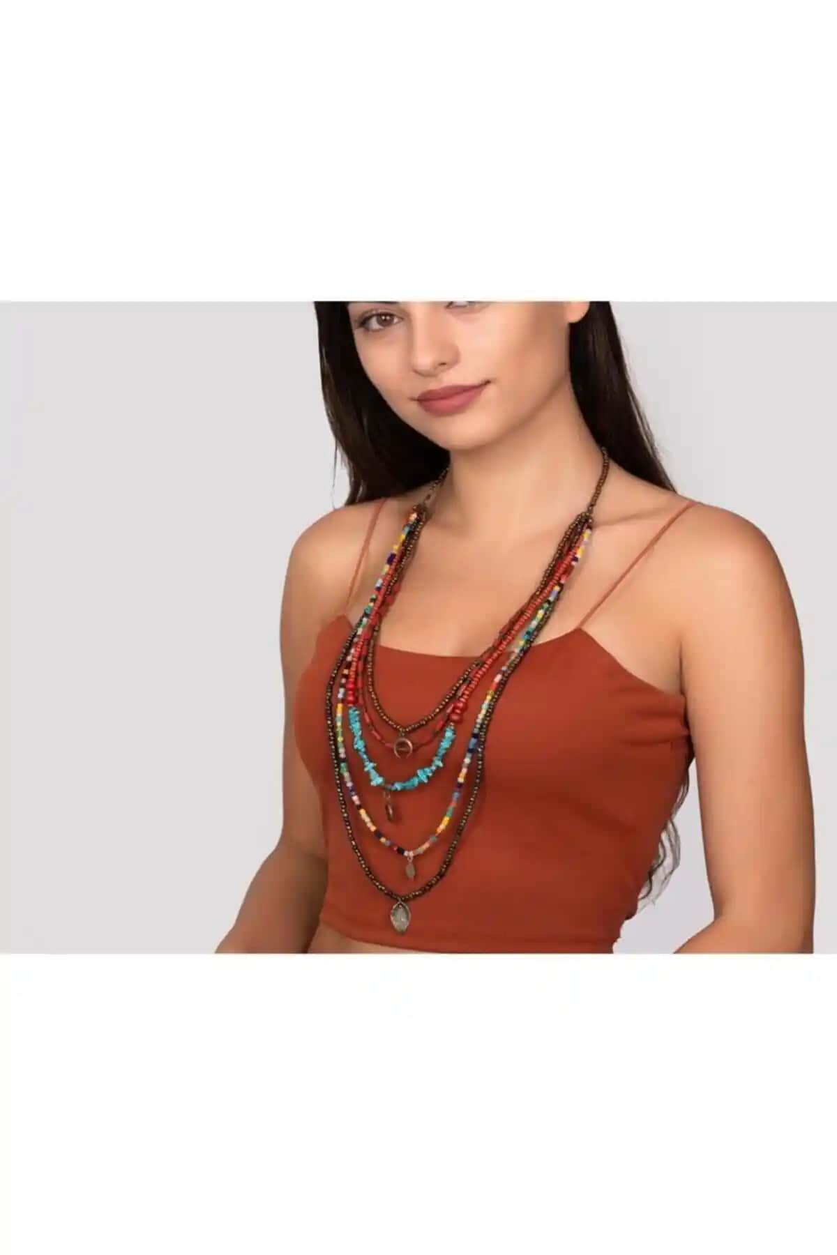 El Yapımı Bohem Çoklu Kolye Porsuk Alternatif - Etnik ve Doğal Malzemelerle Tasarım