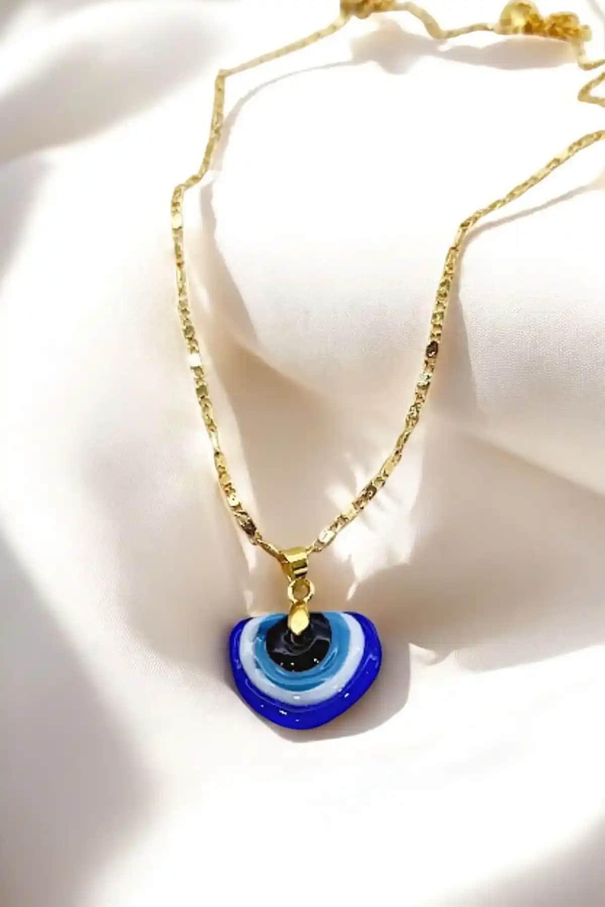 El Yapımı Murano Cam Nazar Gökkuşağı Kolye Mavi Zarif ve Şık Tasarım