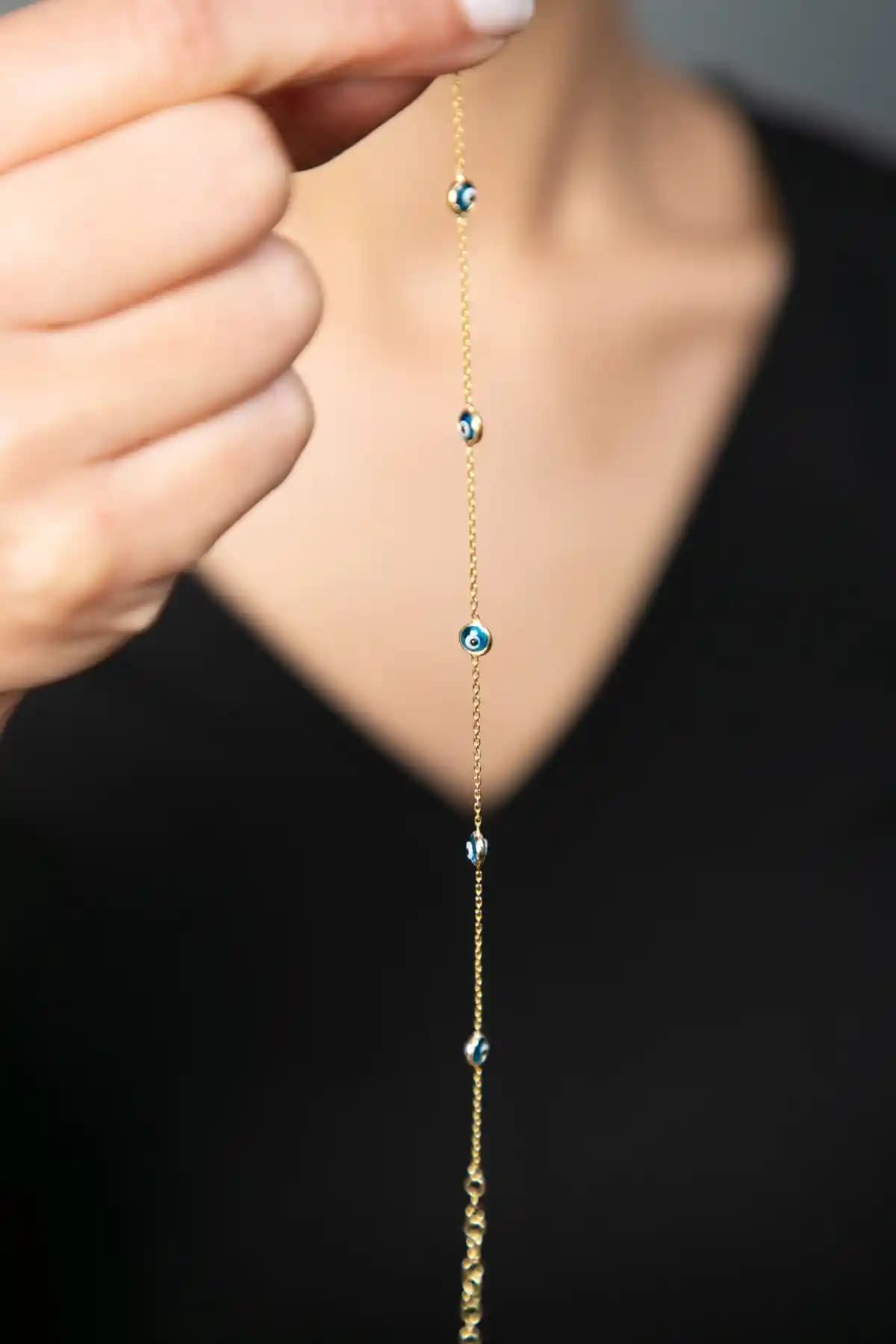 Elika Silver Kadın Altın Kaplama Nazarlı 925 Ayar Gümüş Bileklik - Zarif ve Şık Takı Seçeneği