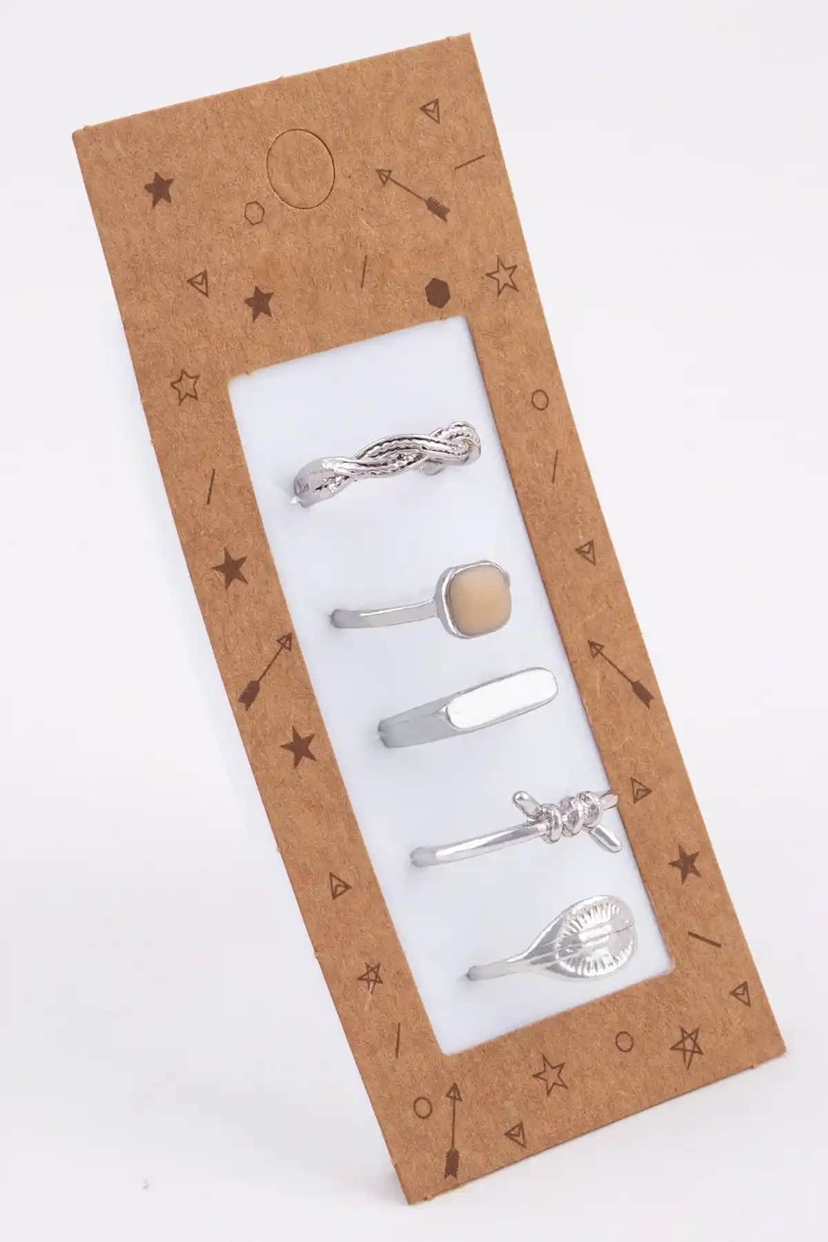 Ervalina 5'li Kombin Yüzük Seti: Şık ve Dayanıklı Metal Takı Koleksiyonu