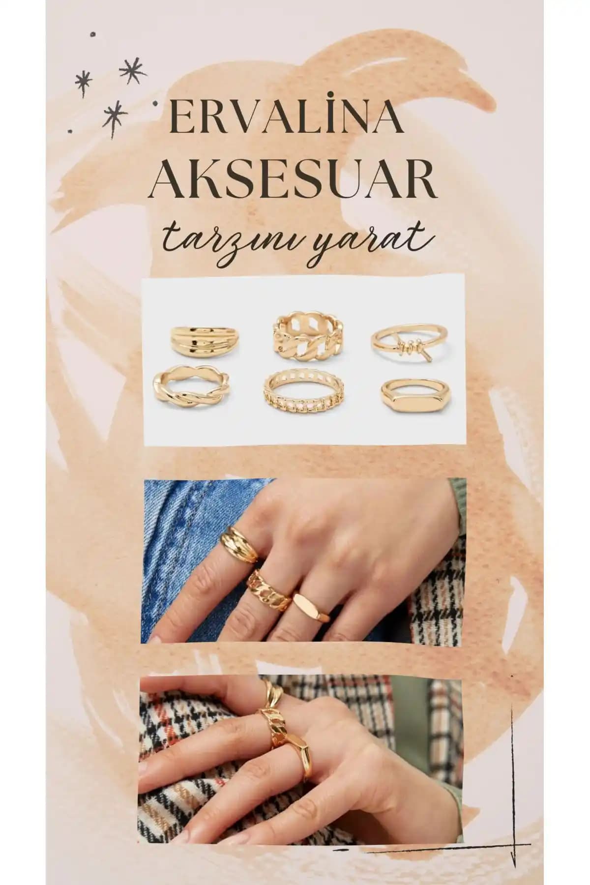 Ervalina 6'lı Düğüm Yüzük Seti Kadınlar ve Kız Çocukları İçin Zarif Takı Seçeneği