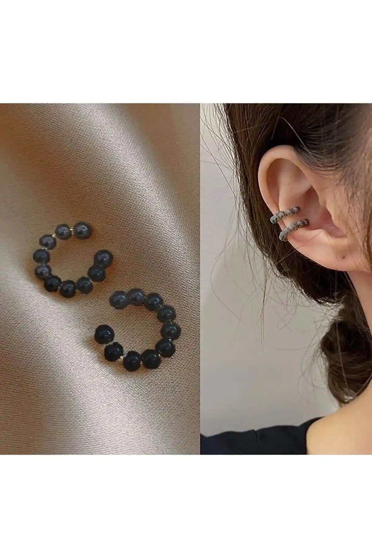 Fullcontrol Kadın Siyah İnci Kıkırdak Küpe: Zarif ve Şık Tasarım ile Günlük ve Özel Kullanım İçin