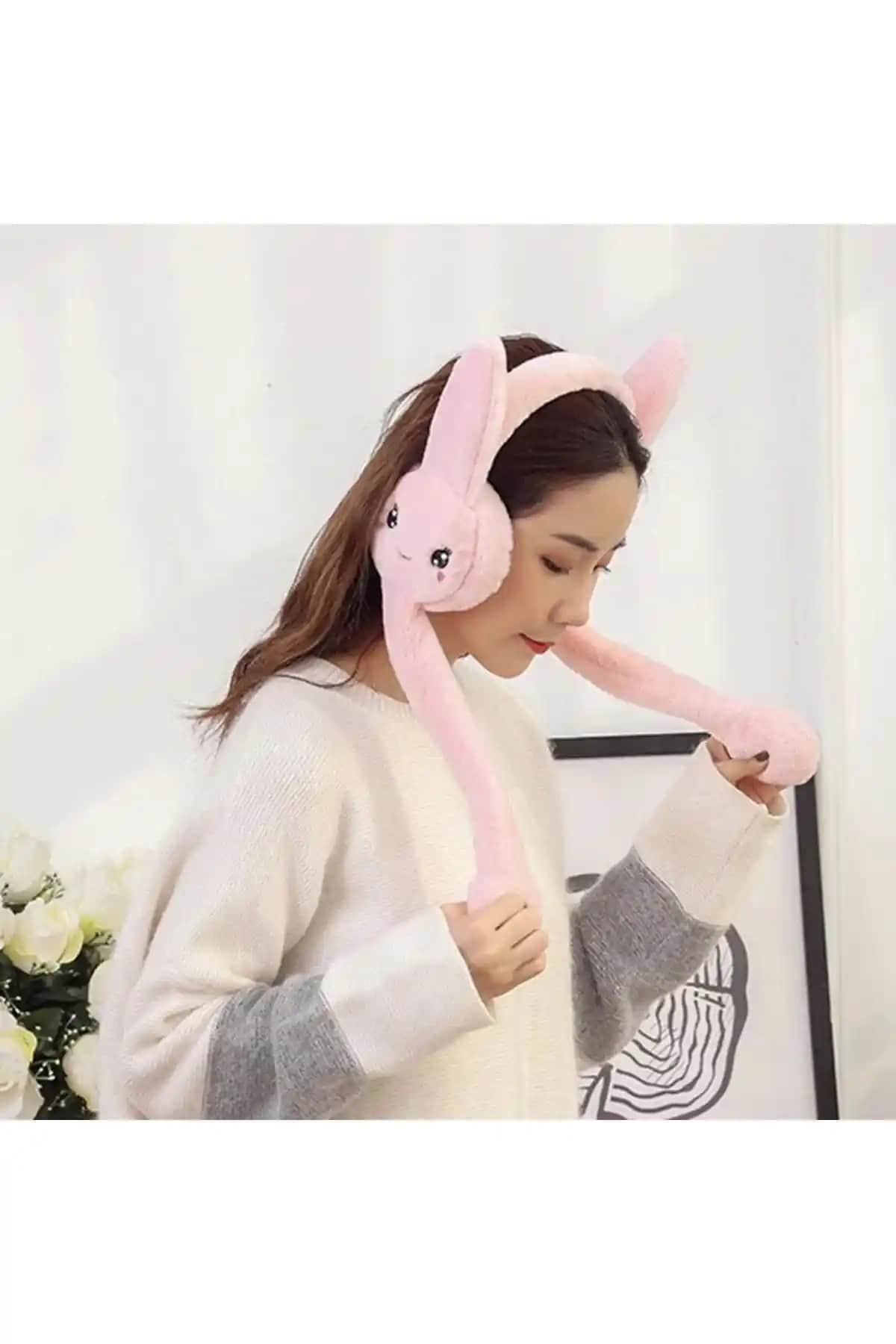 Gençler ve Çocuklar İçin Konforlu Hareketli Sesli Peluş Tavşan Kulaklıkları