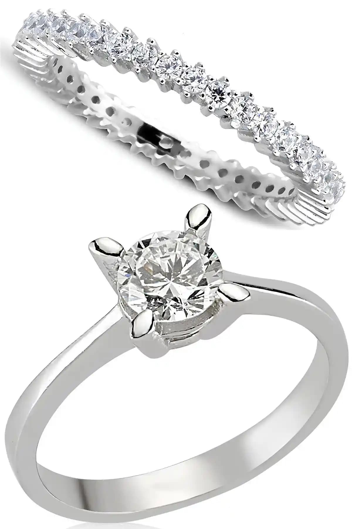 Gümüş Takı Dükkanı Şık ve Zarif Tektaş Tamtur Yüzük Seti Ürün Özellikleri