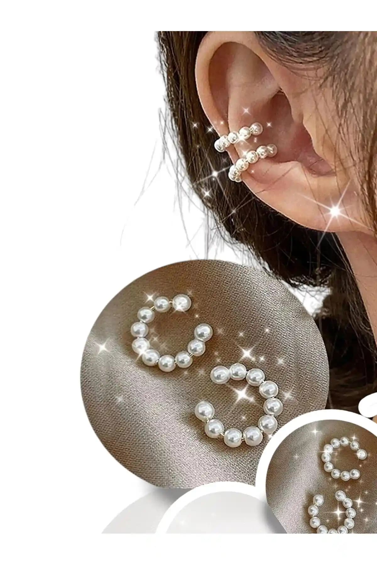 HBTasarim Kadın İnci Kıkırdak Küpe Seti Zarif ve Modern Tasarım ile Günlük ve Özel Kullanım İçin