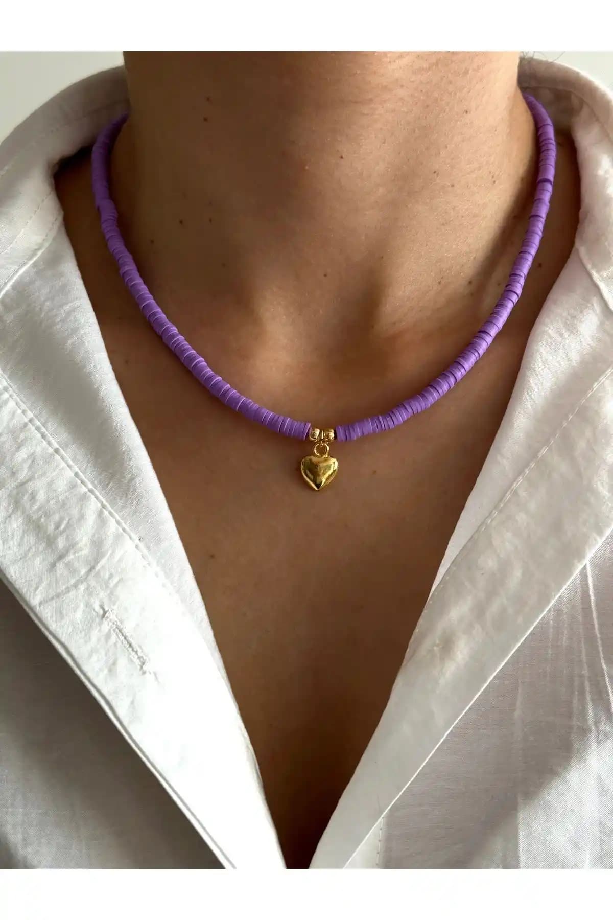 HERCY Kalpli Lila Fimo Kolye: Modern ve Zarif Tasarımıyla Stilinizin Tamamlayıcısı