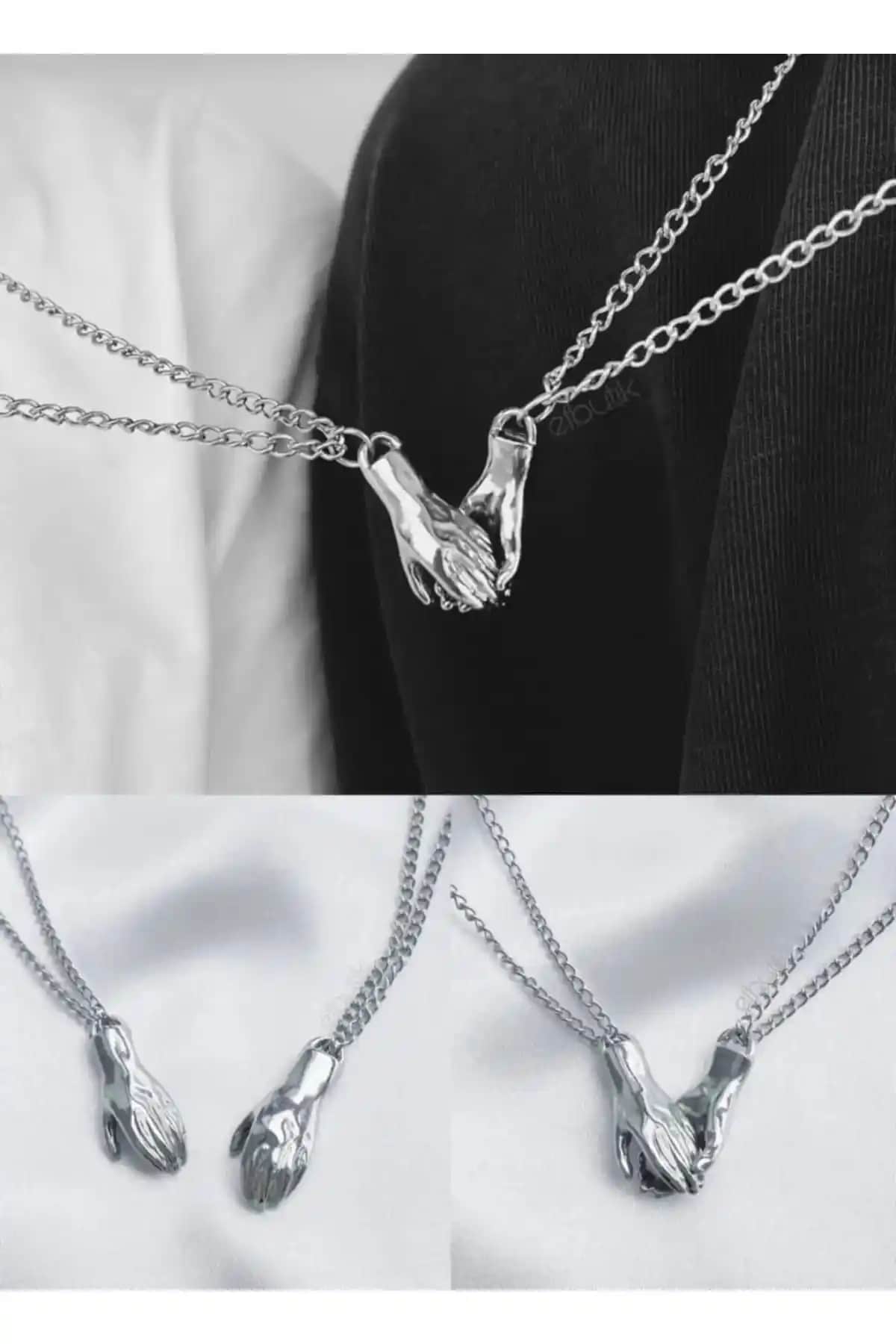 İYİ MODA Birleşen El Mıknatıslı Sevgili Kolyesi Doğal Taş ve Gümüş Kaplama ile Şık Bir Takı Seçeneği