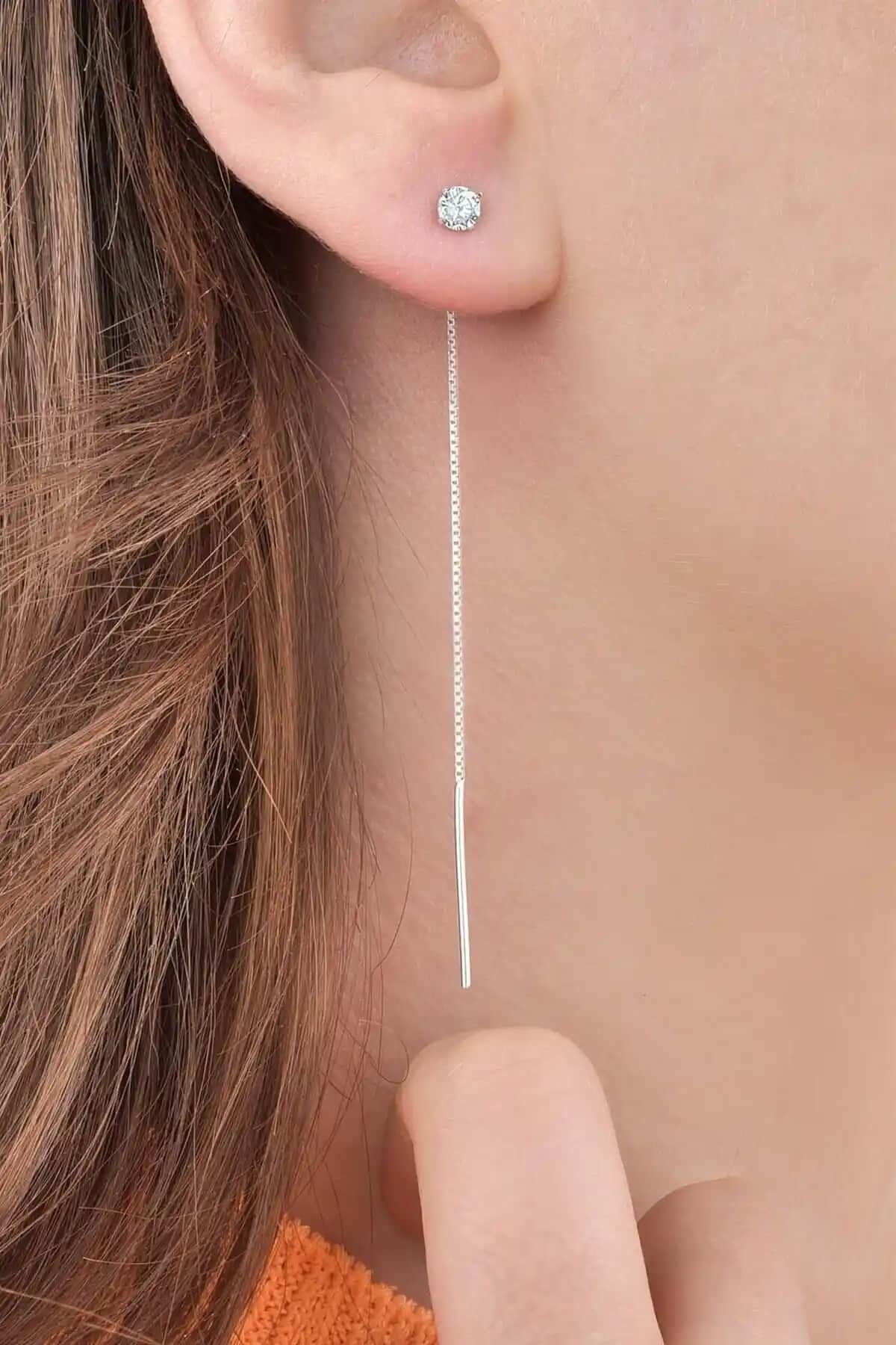 Jelux Silver Gümüş 925 Ayar Tek Taş Zincirli Küpe Zarif ve Parlak Tasarım