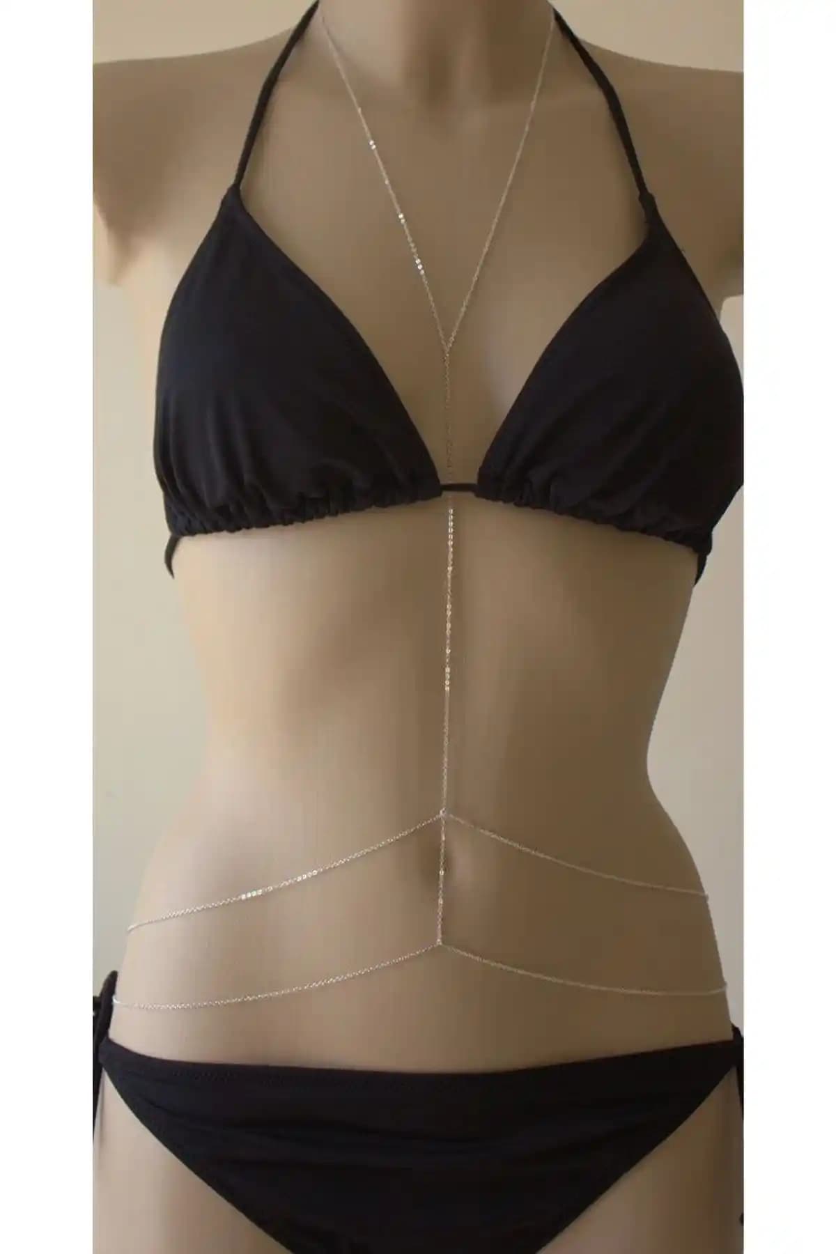 Kadınlar İçin Zarif Güleş Aksesuarı Bel ve Boyun Bağlamalı Zincir Detaylı Tasarım