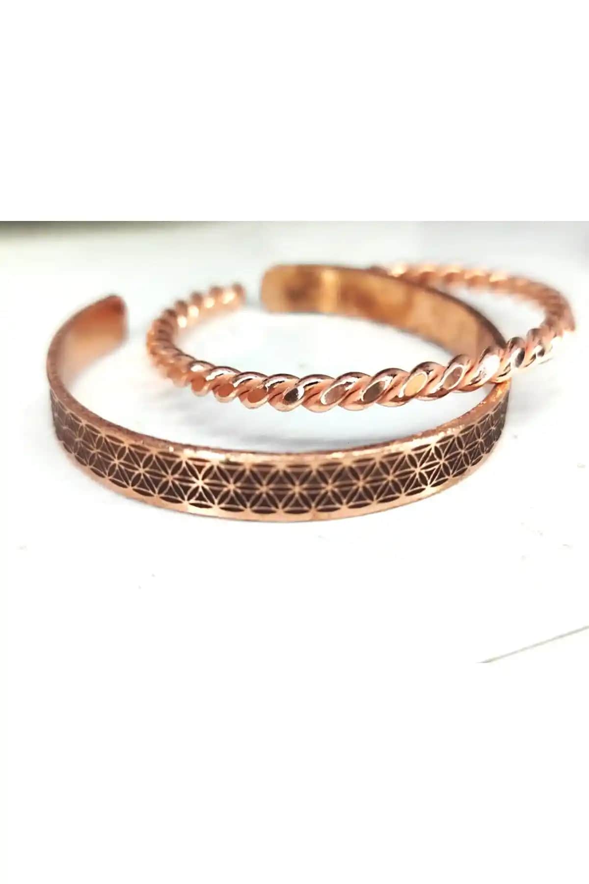 KAVELE Saf Bakır Yaşam Çiçekli Burgulu Set: Şık ve Şifalı El Yapımı Takı