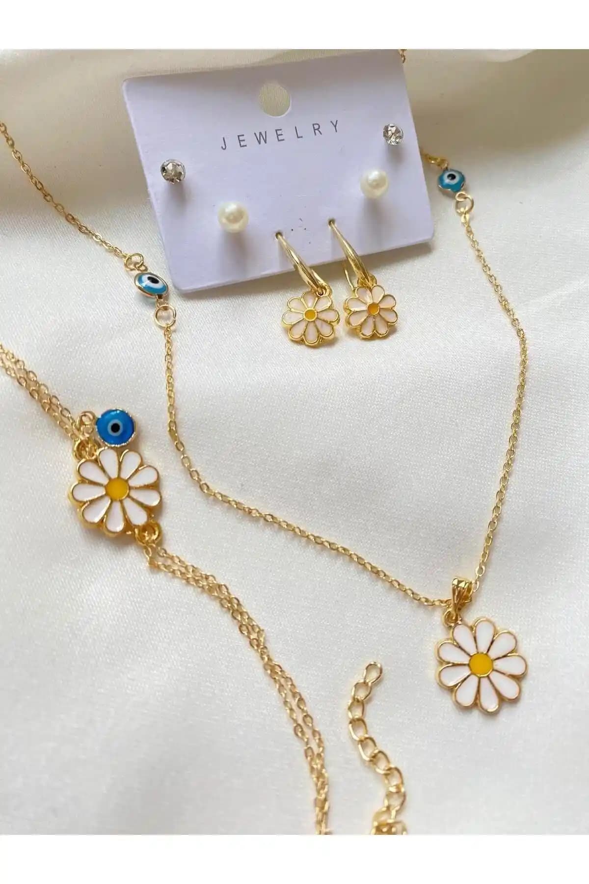 LUX BİJUTERİ Papatyalı Gold Takı Seti Zarif ve Şık Tasarımıyla Günlük ve Özel Kullanım İçin