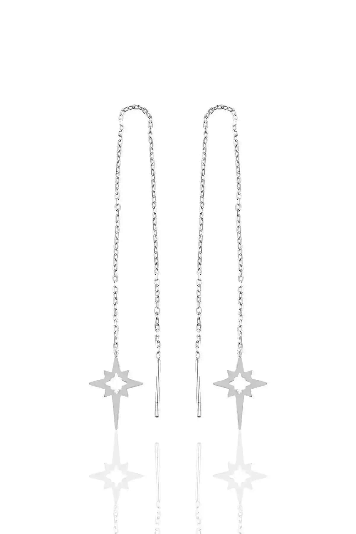 Modern ve Zarif Kutup Yıldızı Temalı Gümüş Küpe - Uzun Ömürlü ve Şık Tasarım