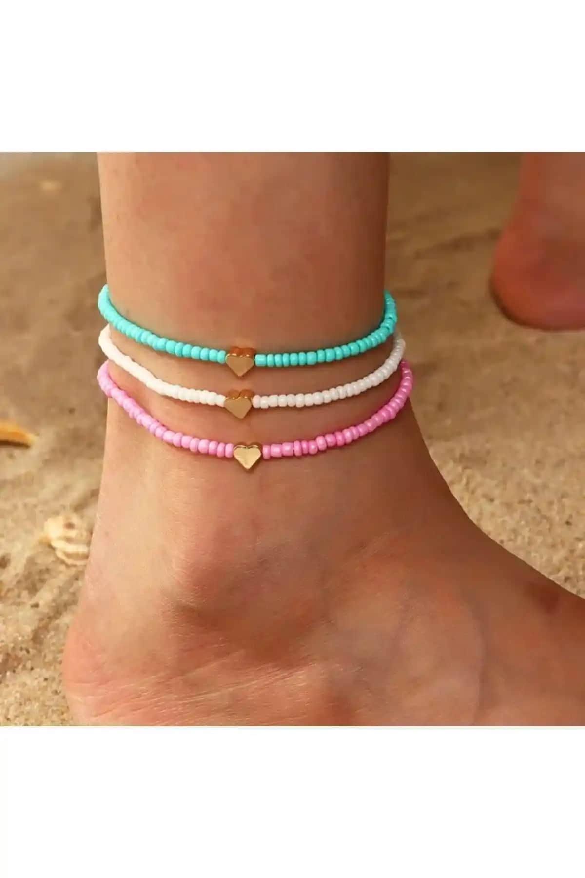 Monalisa Toka Kadın Boncuk Kalp Halhal Seti Şık ve Çok Yönlü Aksesuar Seçeneği