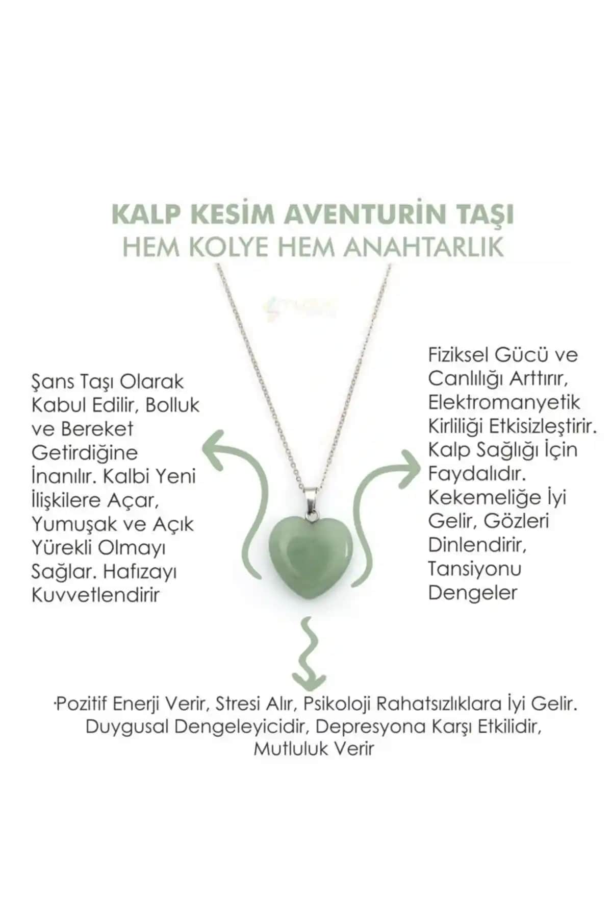 Mystic Energy Aventurin Kalp Kesim Takı ve Anahtarlık Doğal Taş Gücü