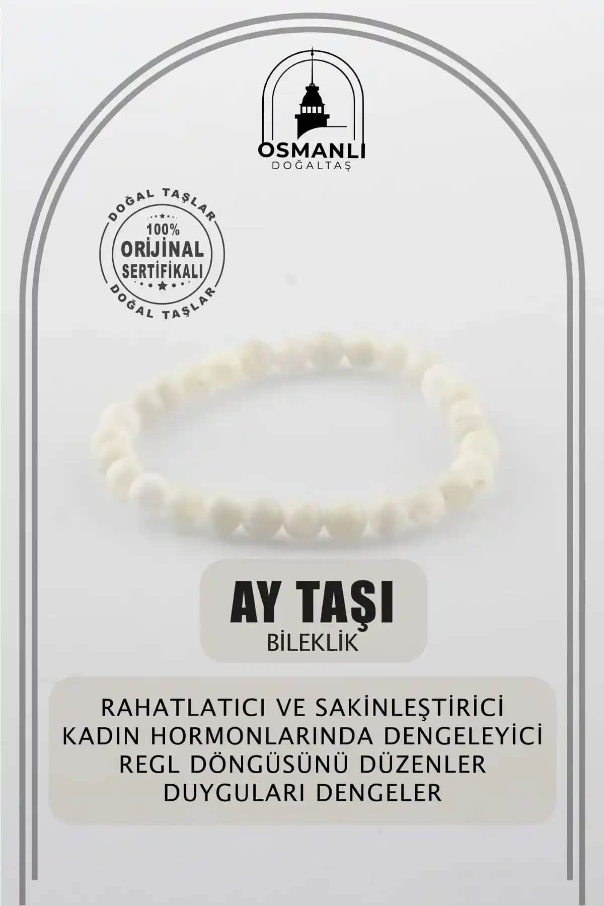 Osmanlı Değerli Taş Sertifikalı Ay Taşı Bileklik 6 Mm Unisex Doğal Taş Takı