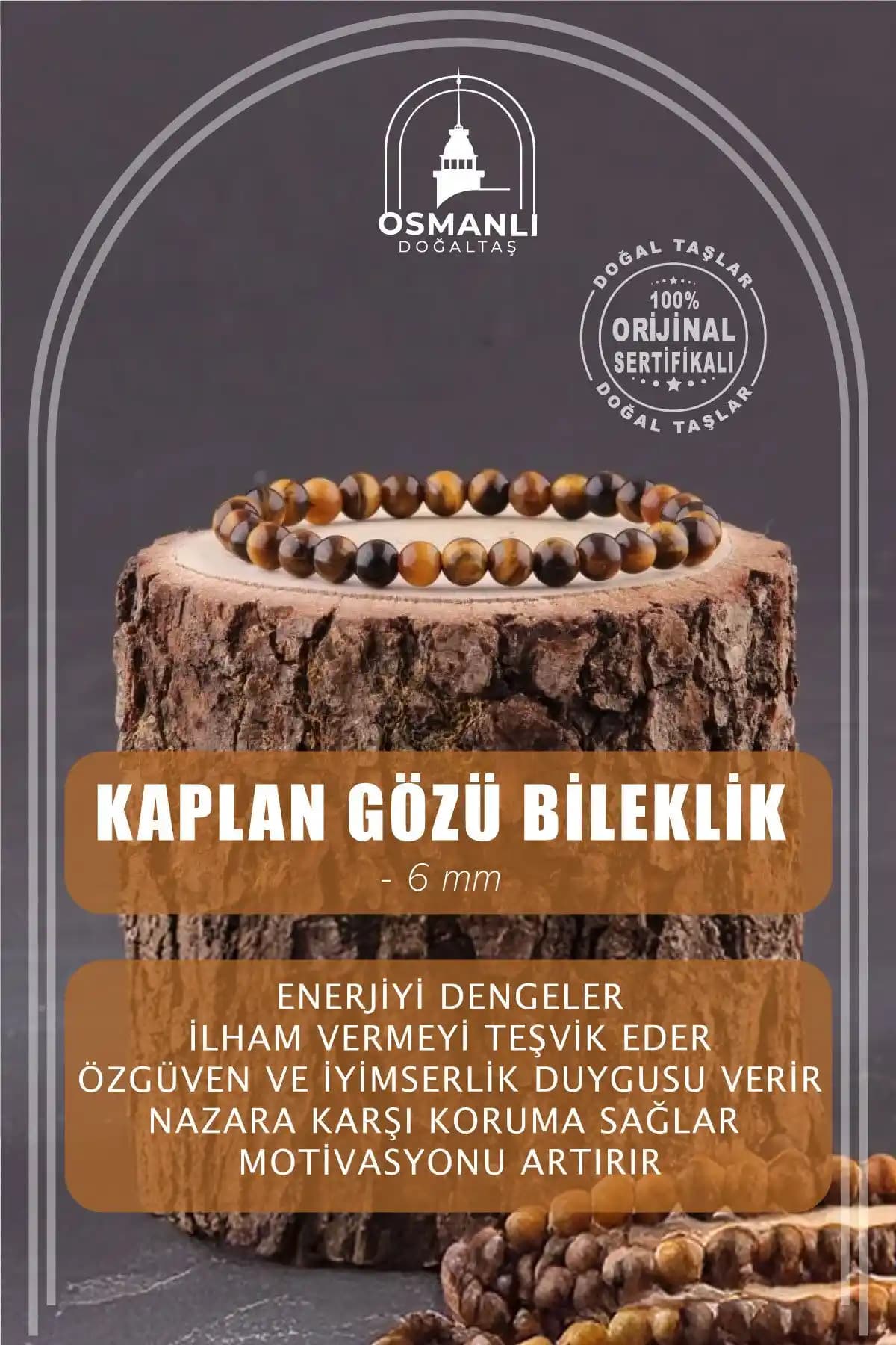 Osmanlı Markası Kaplan Gözü Doğal Taş Bileklik - Şık ve Enerji Dolu Takı