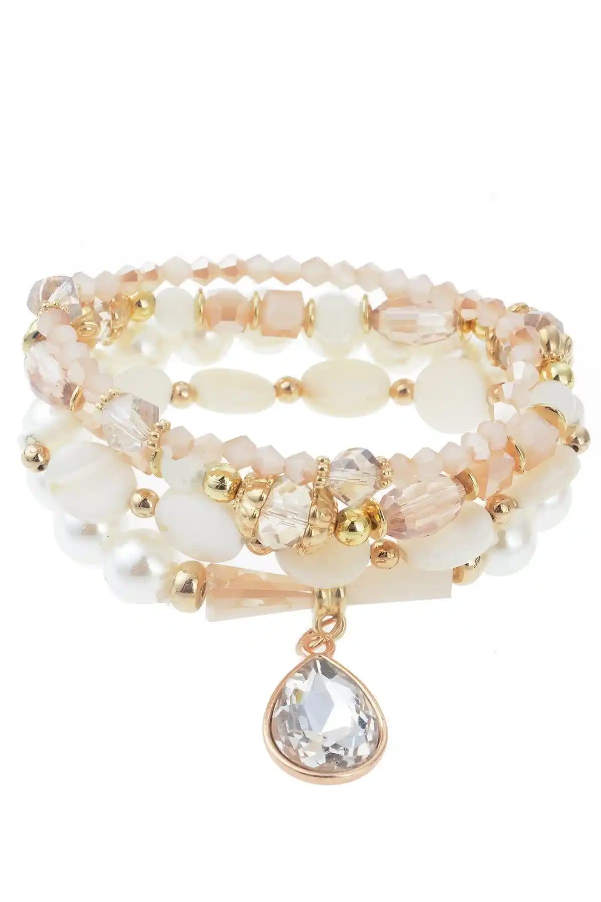 Pelin Aksesuar Kristalli İncili Krem Çoklu Bileklik: Zarif ve Şık Günlük Takı Seçeneği