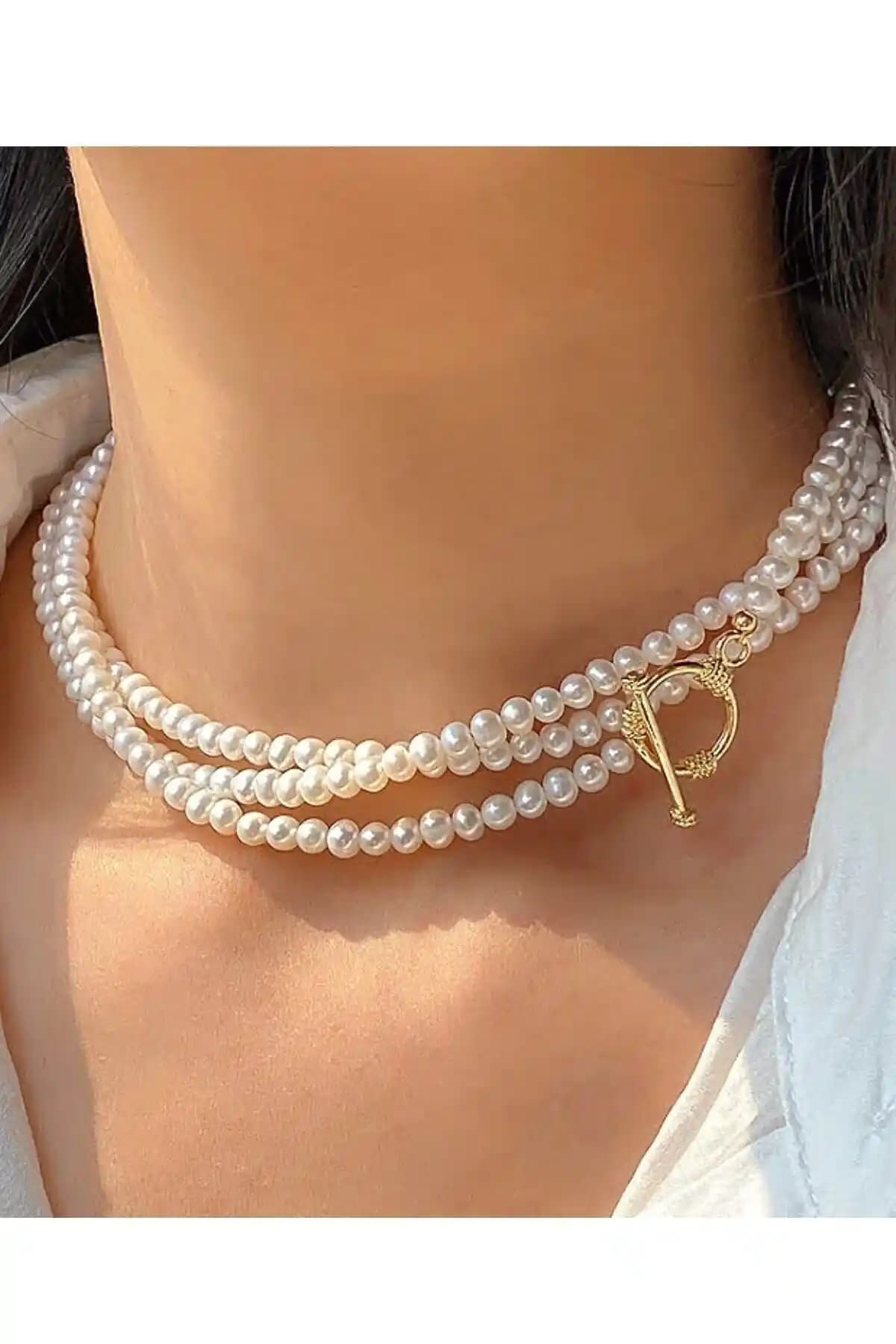 PETEK AKSESUAR Elegant İnci Kolye: Zarif ve Çok Yönlü Altın Kaplama Takı Seçeneği