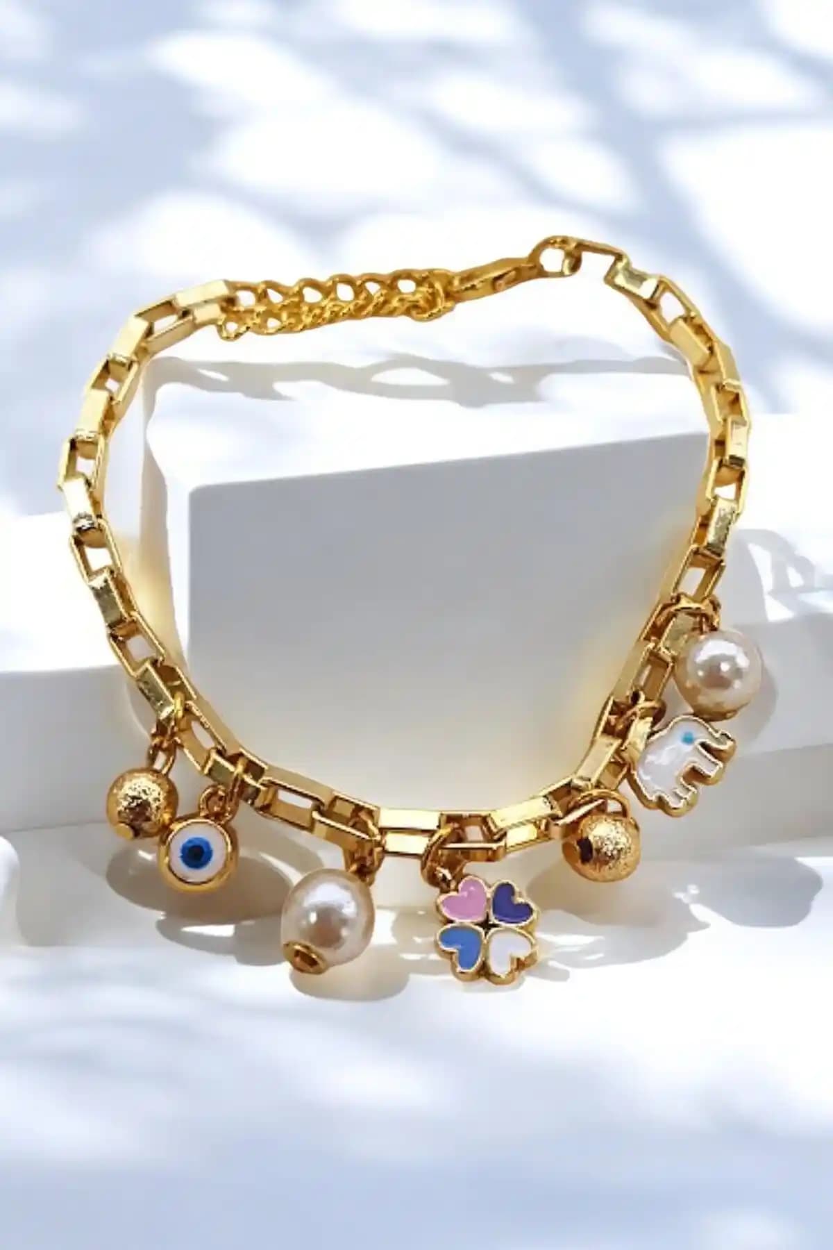 PETEK AKSESUAR Lila Yonca Fil Nazar İnci Charm Bileklik ve Halhal Tasarımı ve Özellikleri