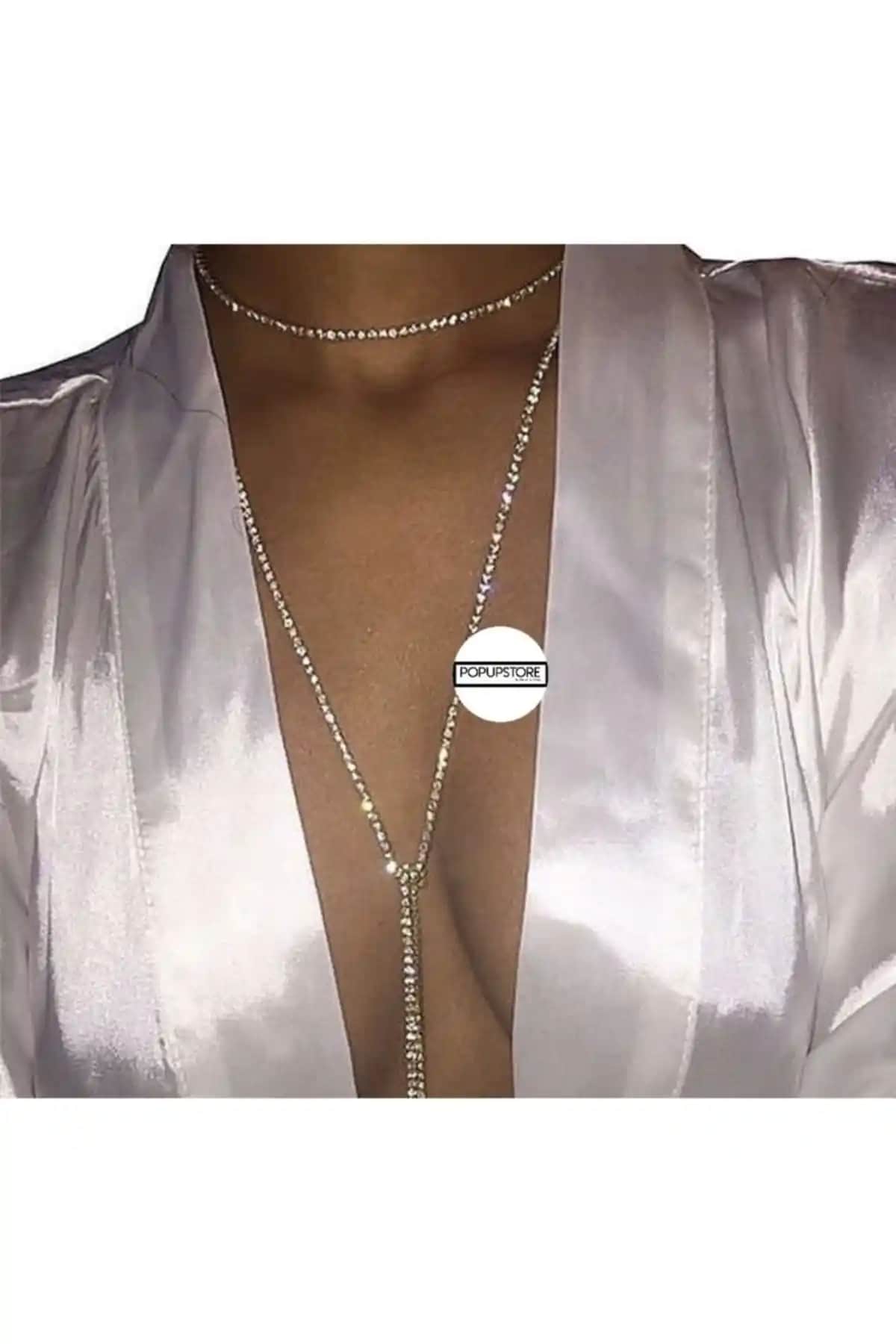 Pop Up Store Dolama Görünümlü Kristal Taşlı El Yapımı Şık Kolye Kadınlar İçin