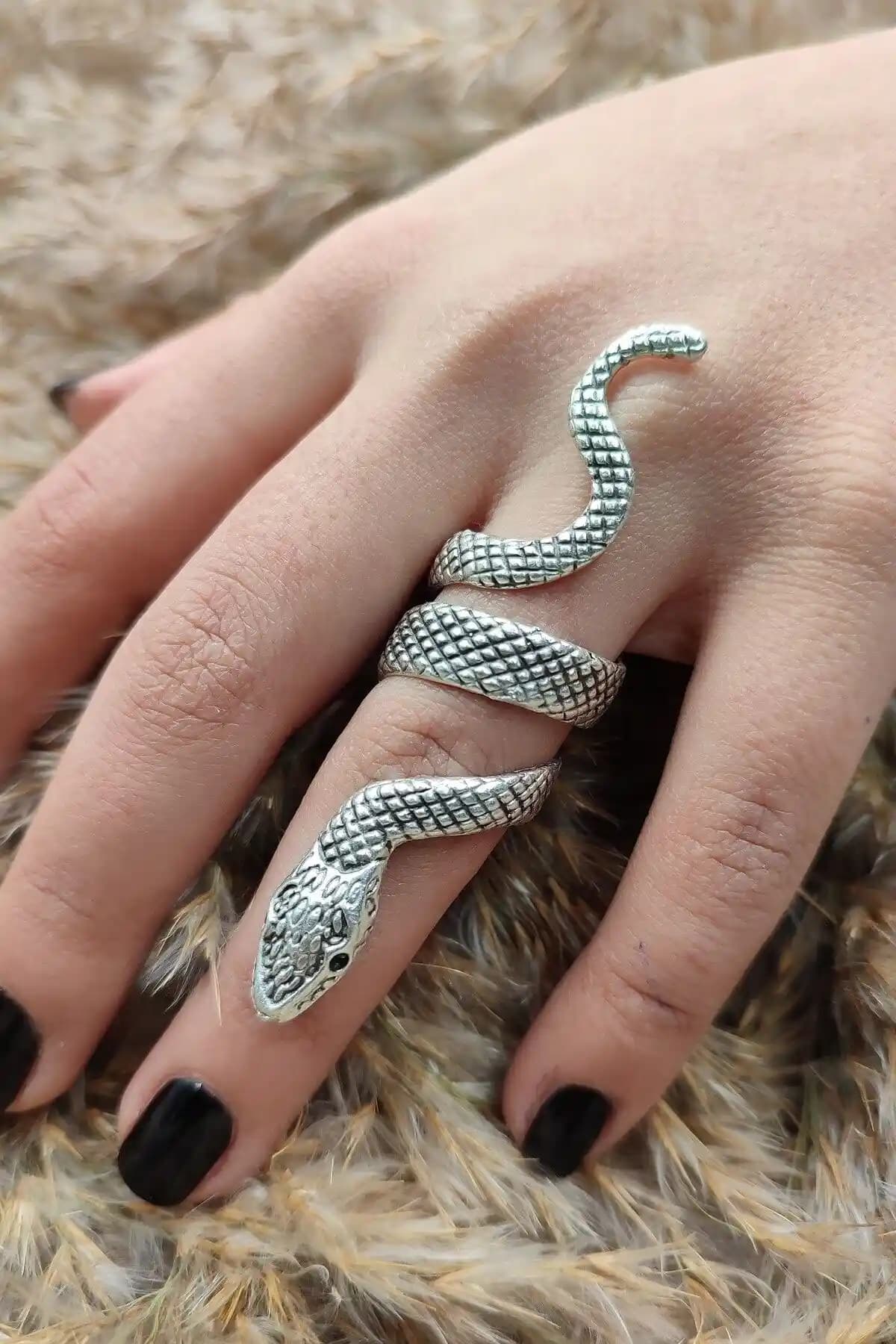 S4S Yılan Figürlü Gümüş Kaplama Erkek ve Kadın Yüzükleri Modern ve Vintage Tarzda