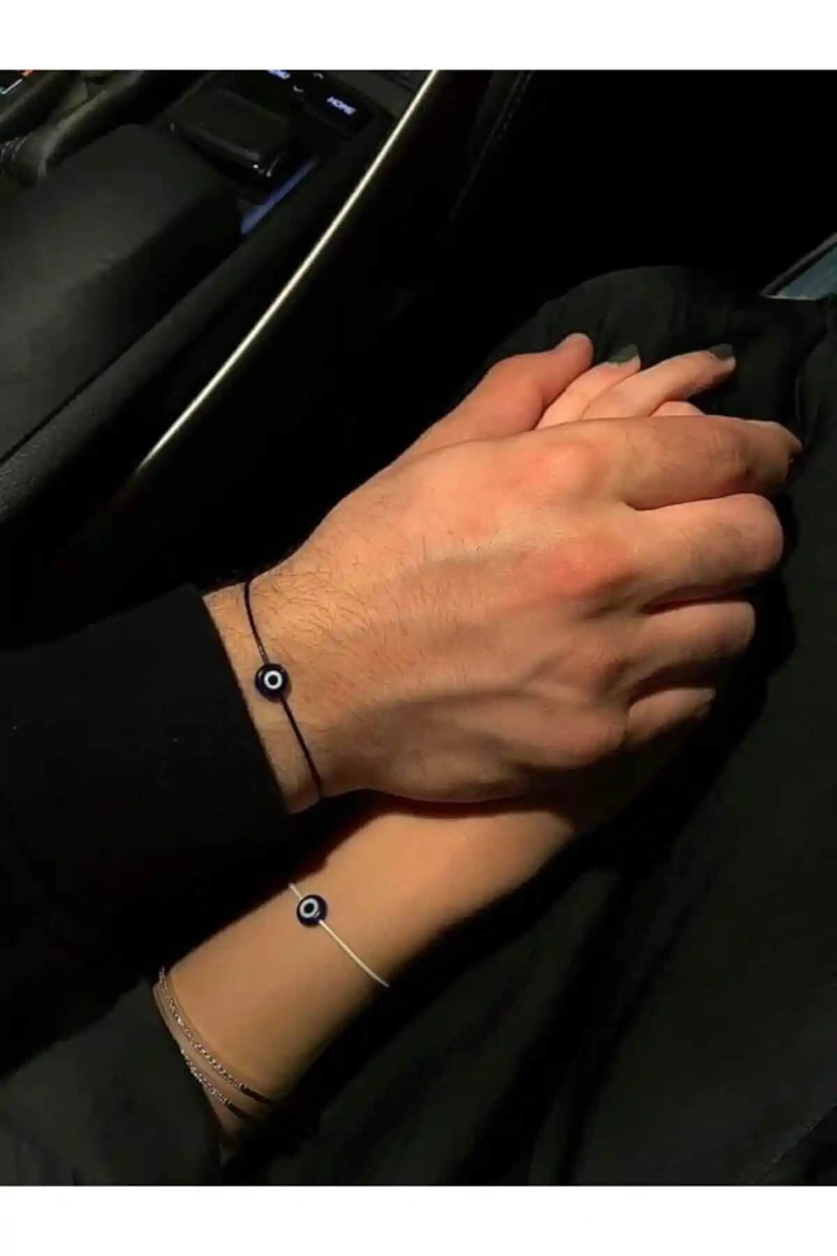 SHİNE BABE Siyah Beyaz Nazar Boncuklu Ipli Çift Bileklik Seti Şıklık ve Pozitif Enerji İçin