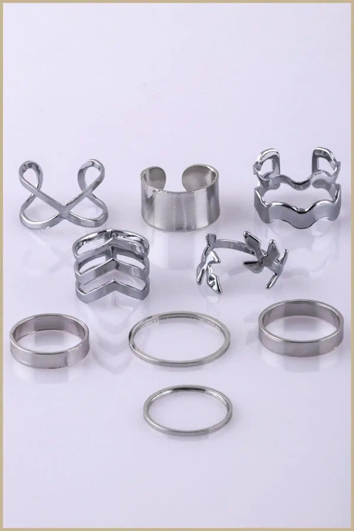 Smr Bijuteri 9'lu yüzük ve eklem yüzük seti şık ve uygun fiyatlı genç aksesuar seçeneği