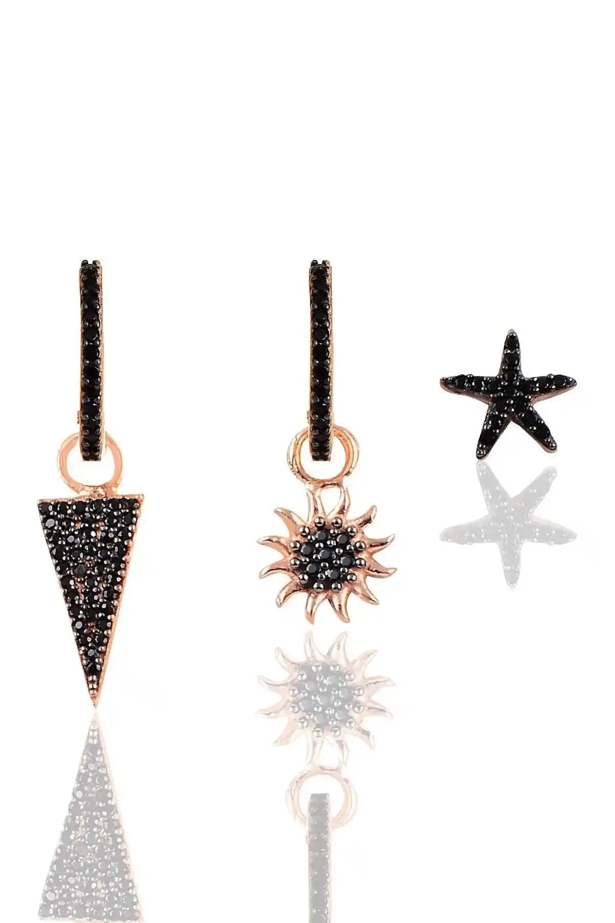 Söğütlü Silver Güleş Rose Onix Taşlı Piramit Kombin Üçlü Küpe Seti İnceleme ve Özellikleri