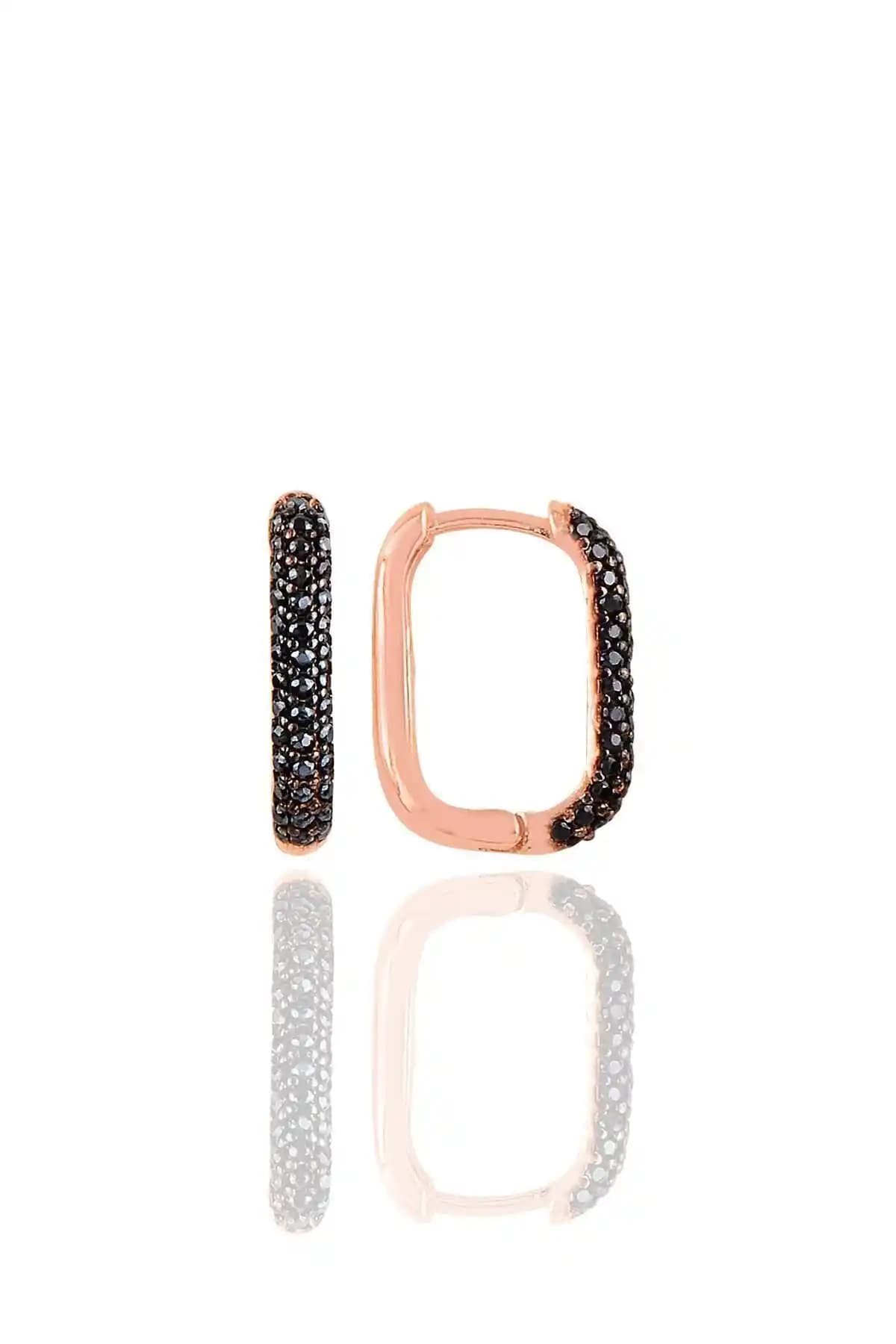 Söğütlü Silver Gümüş Rose Siyah Taşlı Trend Küpe Modern ve Şık Tasarım