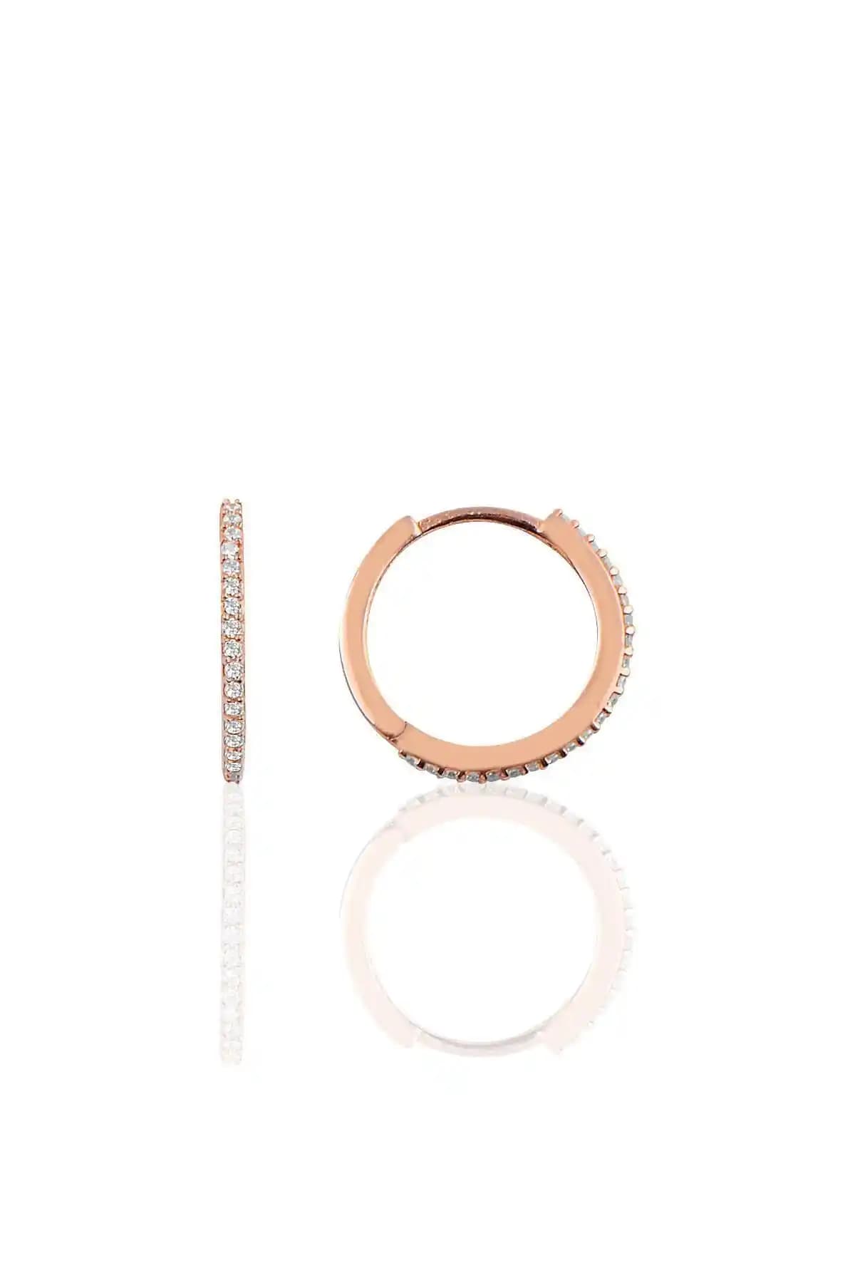 Söğütlü Silver Gümüş Rose Zirkon Taşlı Tamtur Halka Küpe 17mm Zarif ve Dayanıklı Tasarım