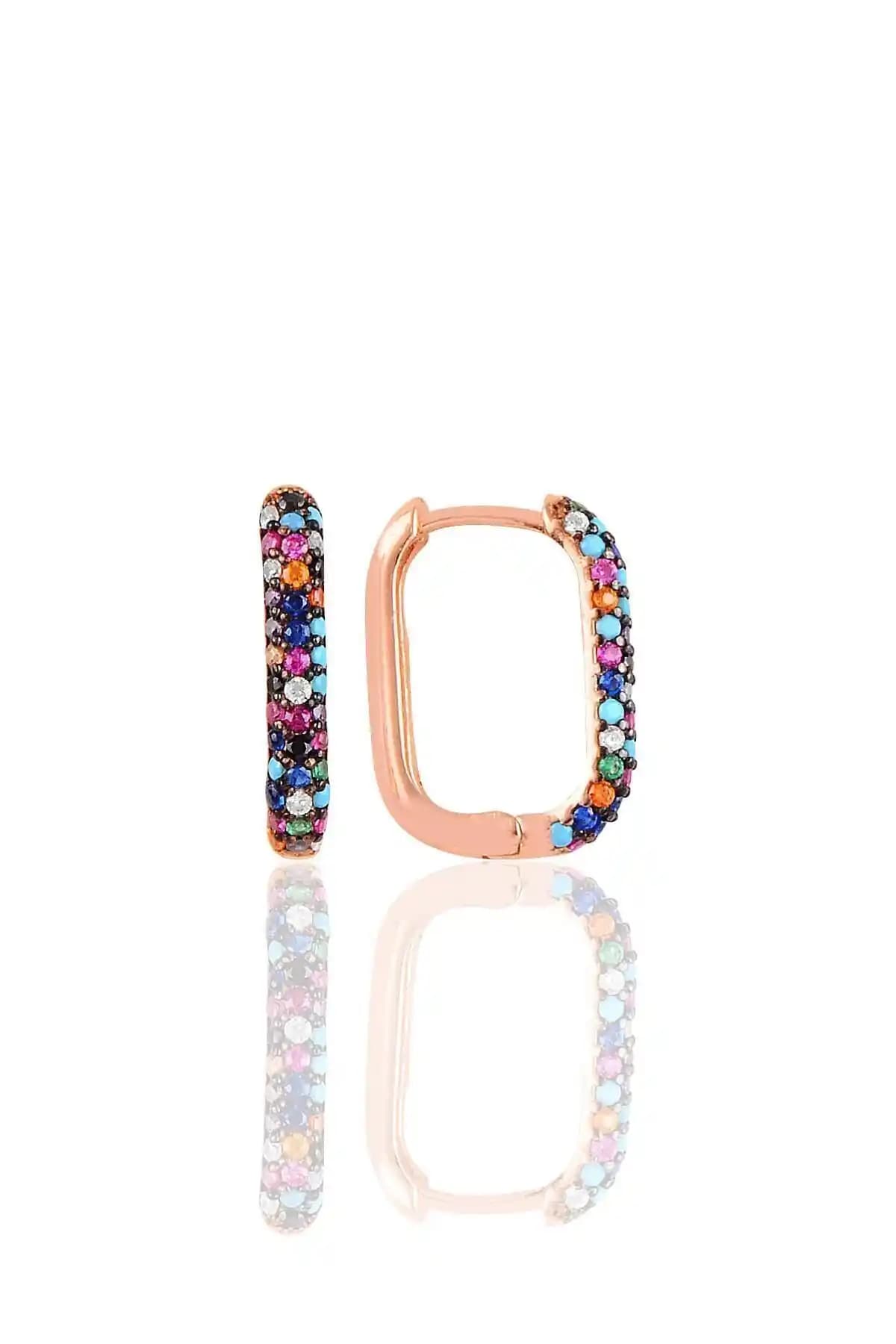 Söğütlü Silver Kadın Güldüş Rose Renkli Zirkon Taşlı Küpe - Modern ve Zarif Tasarım