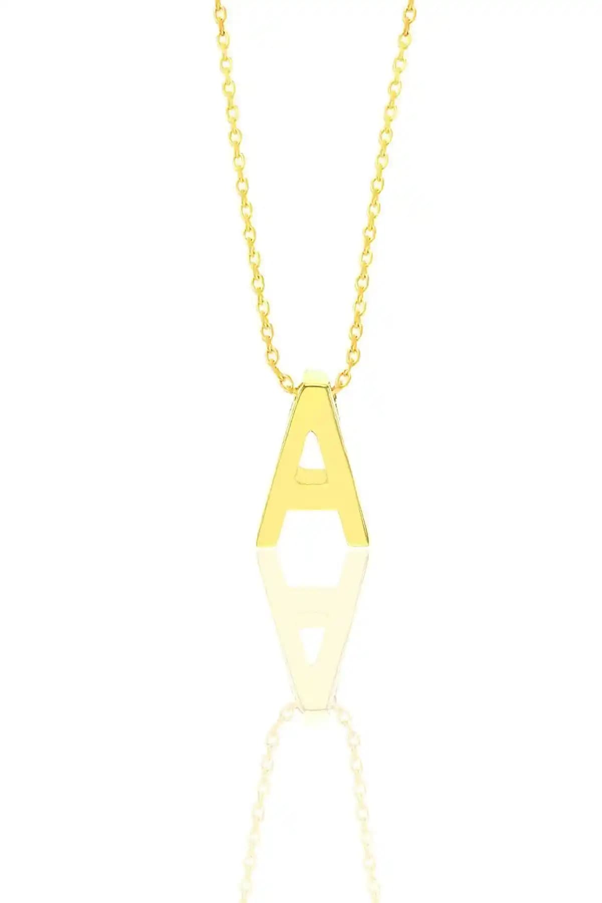 Söğütlü Silver Minimal Aharf Kolye Altın Yalız Kaplama Modern Tasarım