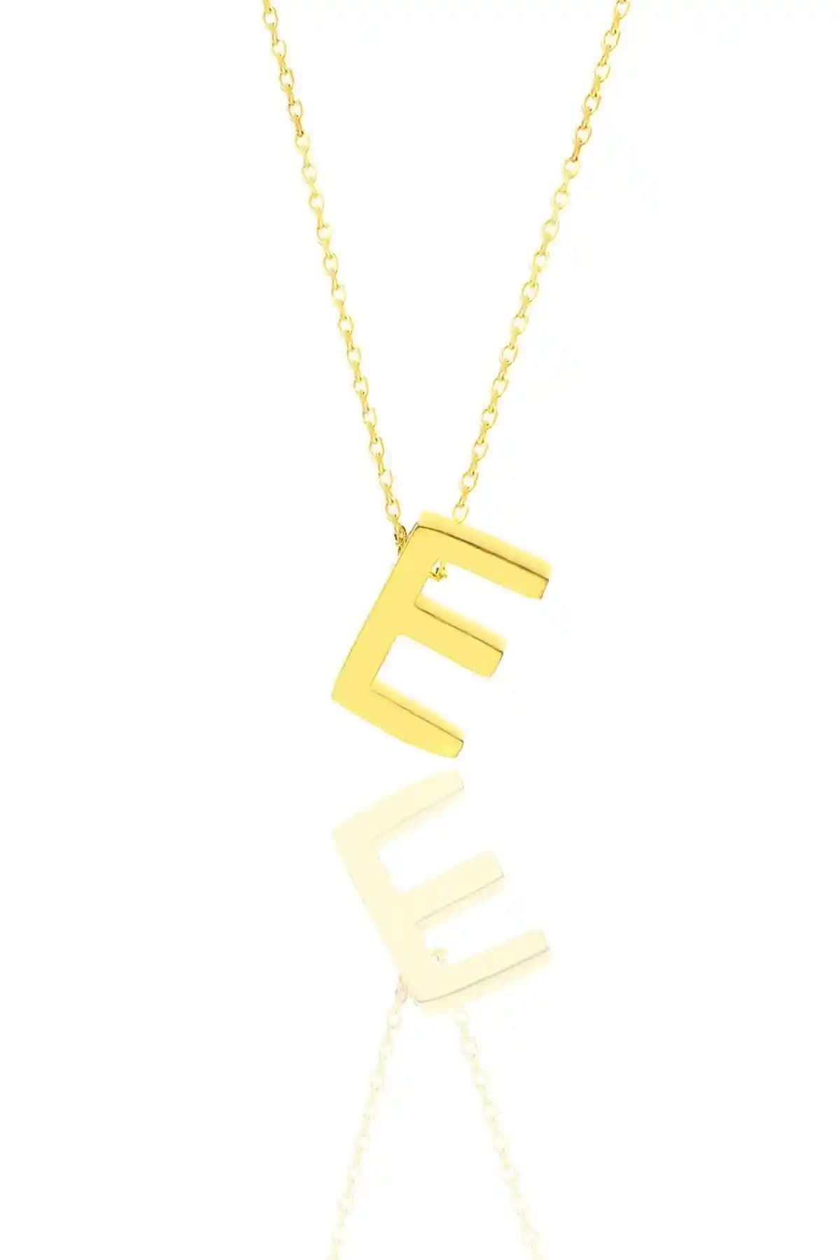 Söğütlü Silver Minimal Üç Boyutlu Harf Gümüş Kolye Altın Yaldız Detaylı