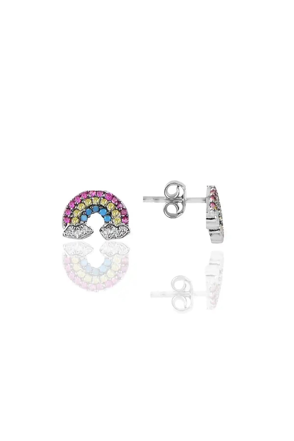 Söğütlü Silver Rodyum Kaplamalı Gökkuşağı Küpe Modern ve Dayanıklı Tasarım