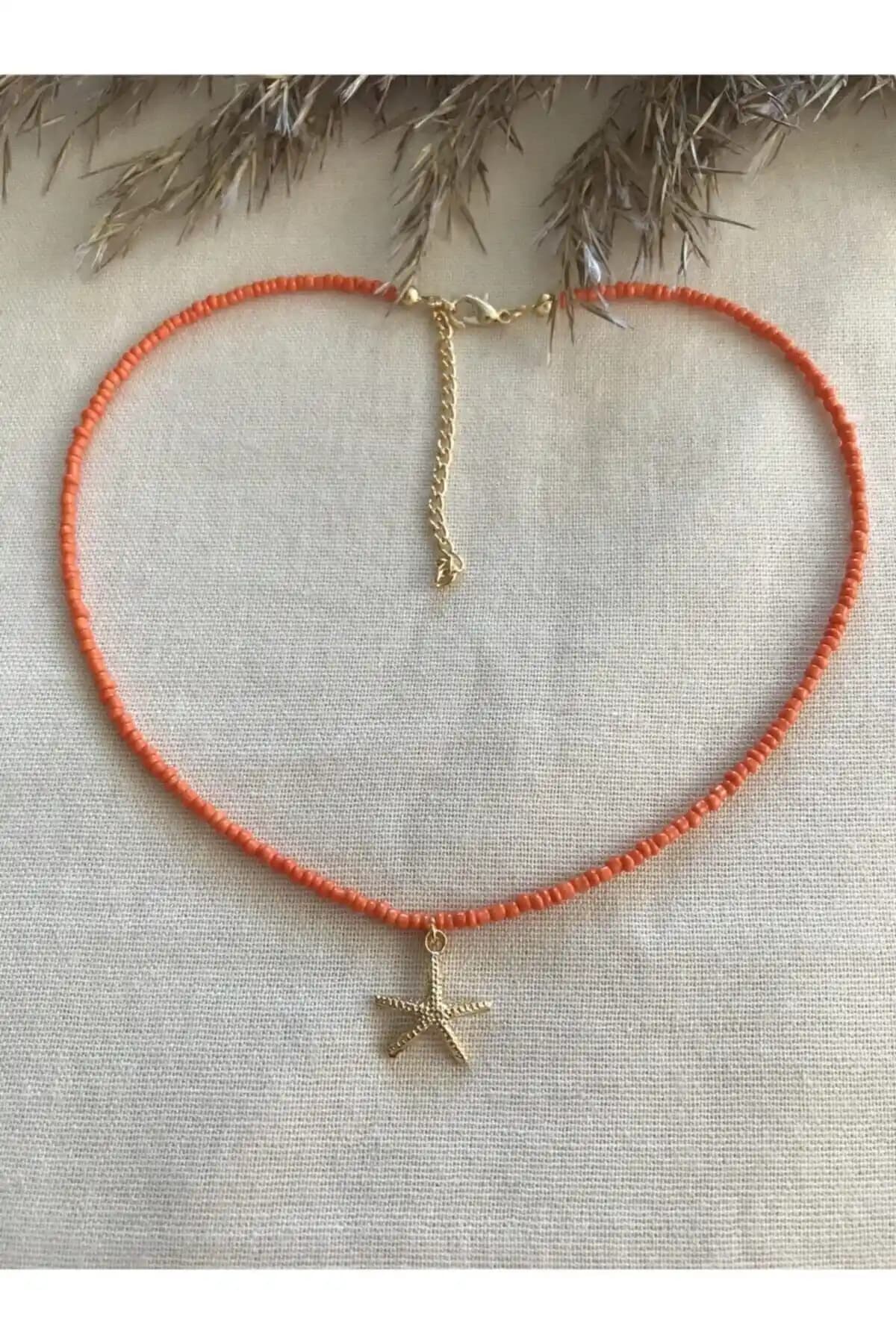 Turuncu Deniz Yılzı Motifli Renkli Gençler İçin Şık Kolye - Günlük Kullanım Aksesuarı